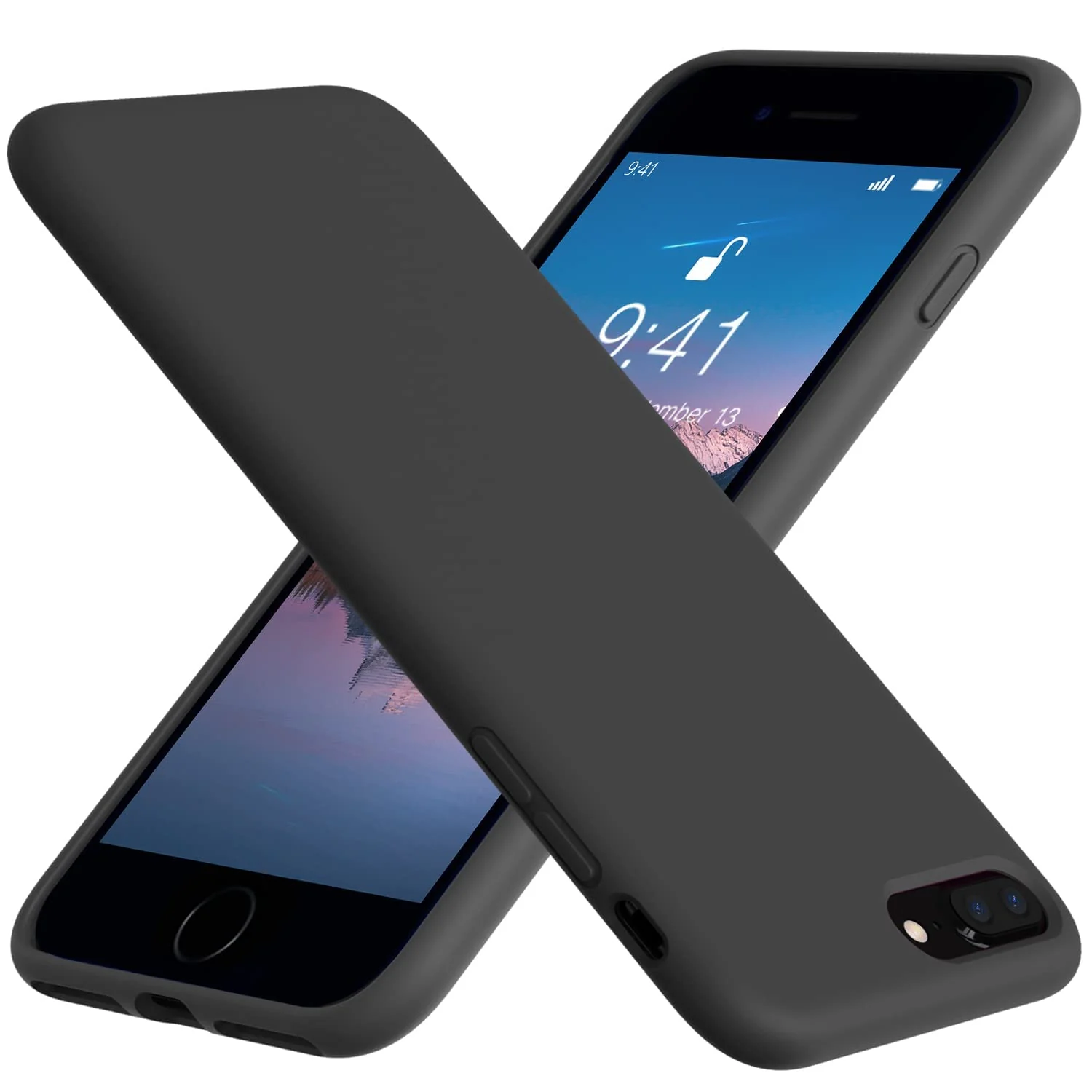 DL3 Mobilak Liquid Silicone Protective Case with Soft Microfiber Lining for iPhone 7 Plus / iPhone 8 Plus - Black