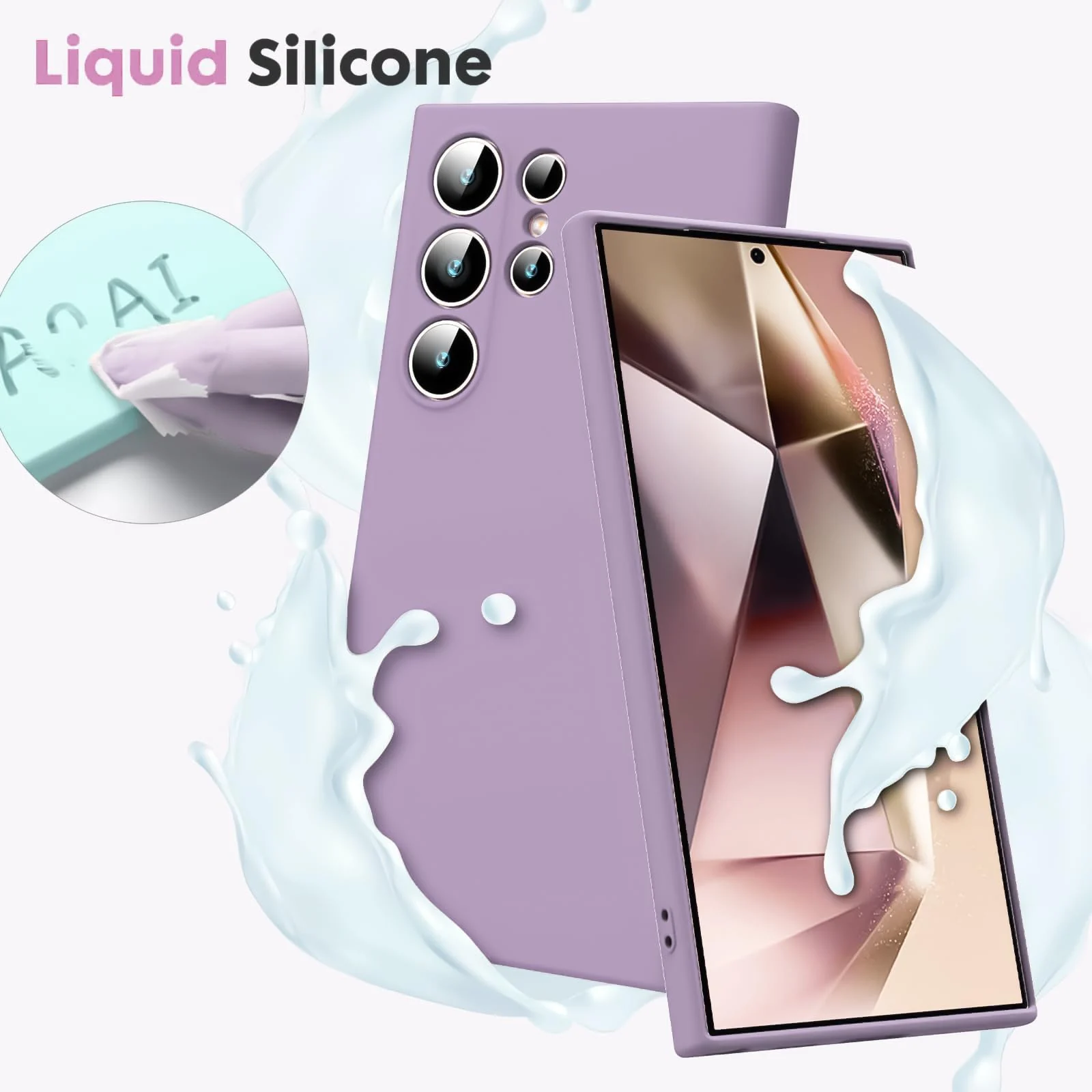 DL3 Mobilak Liquid Silicone Protective Case for Samsung Galaxy S23 Ultra with Camera Protection and Microfiber Lining - Lavender