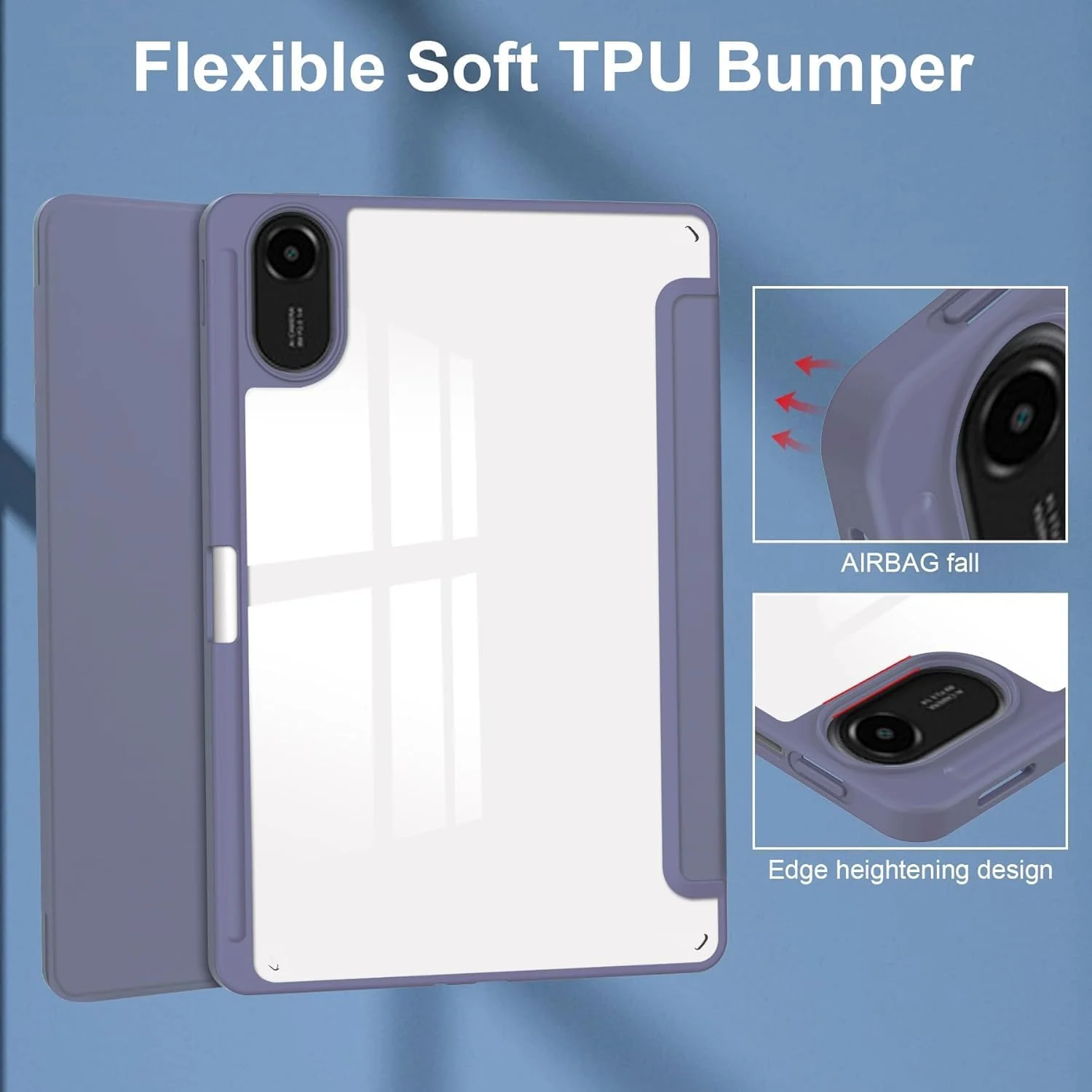 DL3 Mobilak Case for Xiaomi Redmi Pad 2 2025 11 inch with Built-in Pencil Holder, Clear Transparent PC Back, Shockproof Tri-Fold Stand Tablet Cover, Auto Wake/Sleep - Lavender