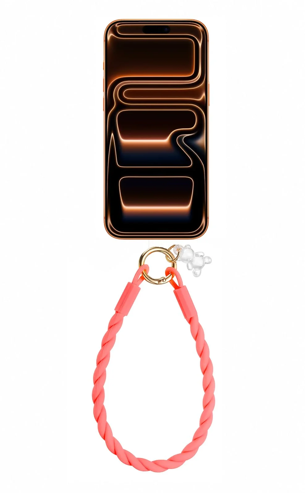DL3 Mobilak Silicone Crystal Lanyard, 30cm Phone Wrist Strap Lanyard Keychain Office Wrist Strap with Clasp and Bear for Women Phone ID Card, Keys Strap - Neon Pink