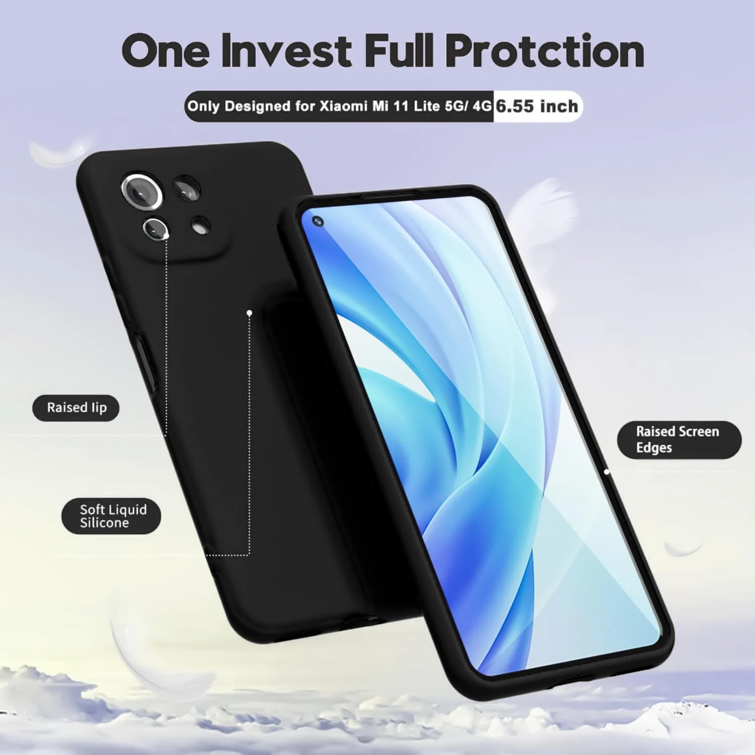 DL3 Mobilak Liquid Silicone Protective Case with Soft Microfiber Lining with Full Camera Protection for Xiaomi Mi 11 Lite 4G / 5G & Mi11 Lite 5G NE - Black