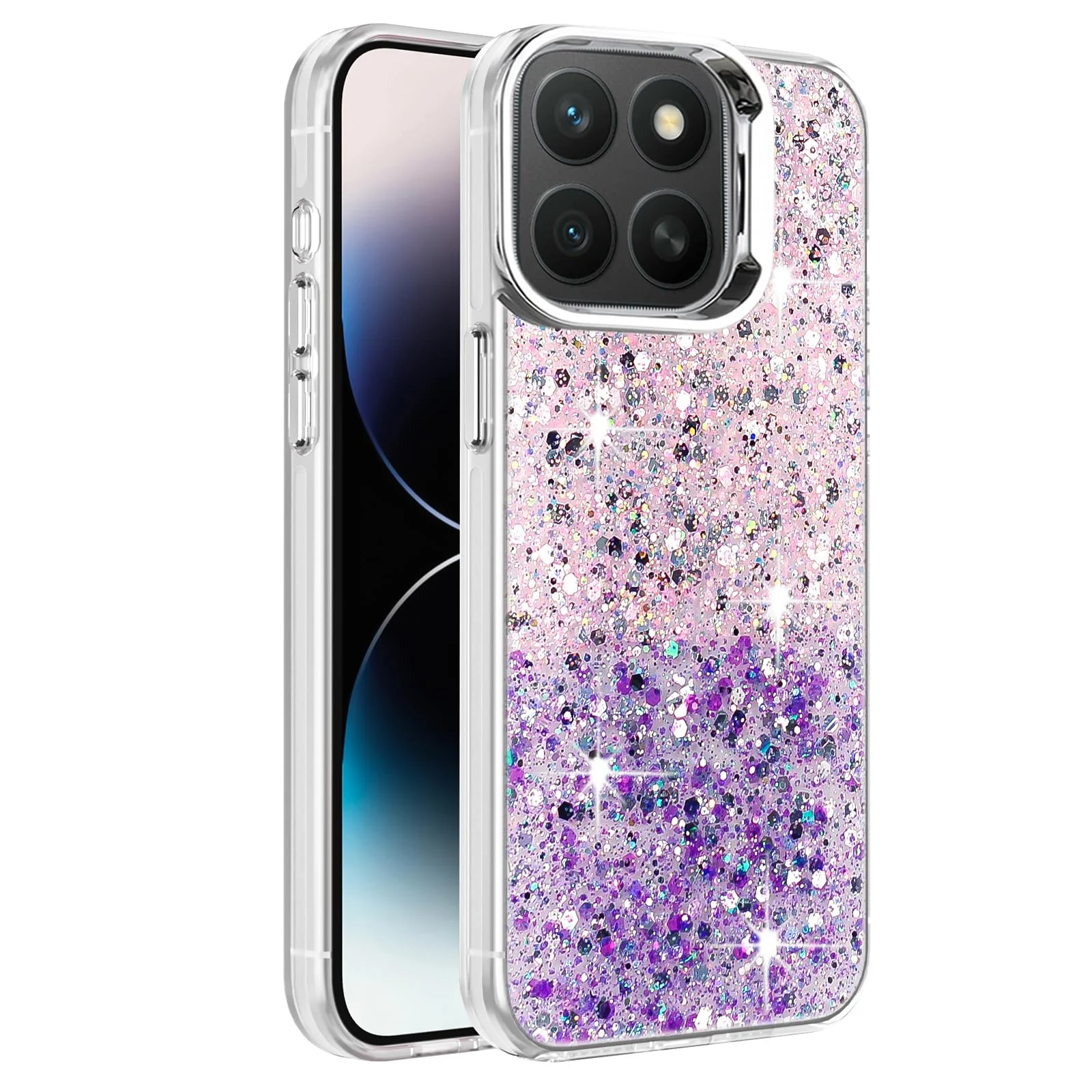 DL3 Mobilak Glitter Rhinestone Protective Case for Honor X8c with Shockproof Design - Pink Purple