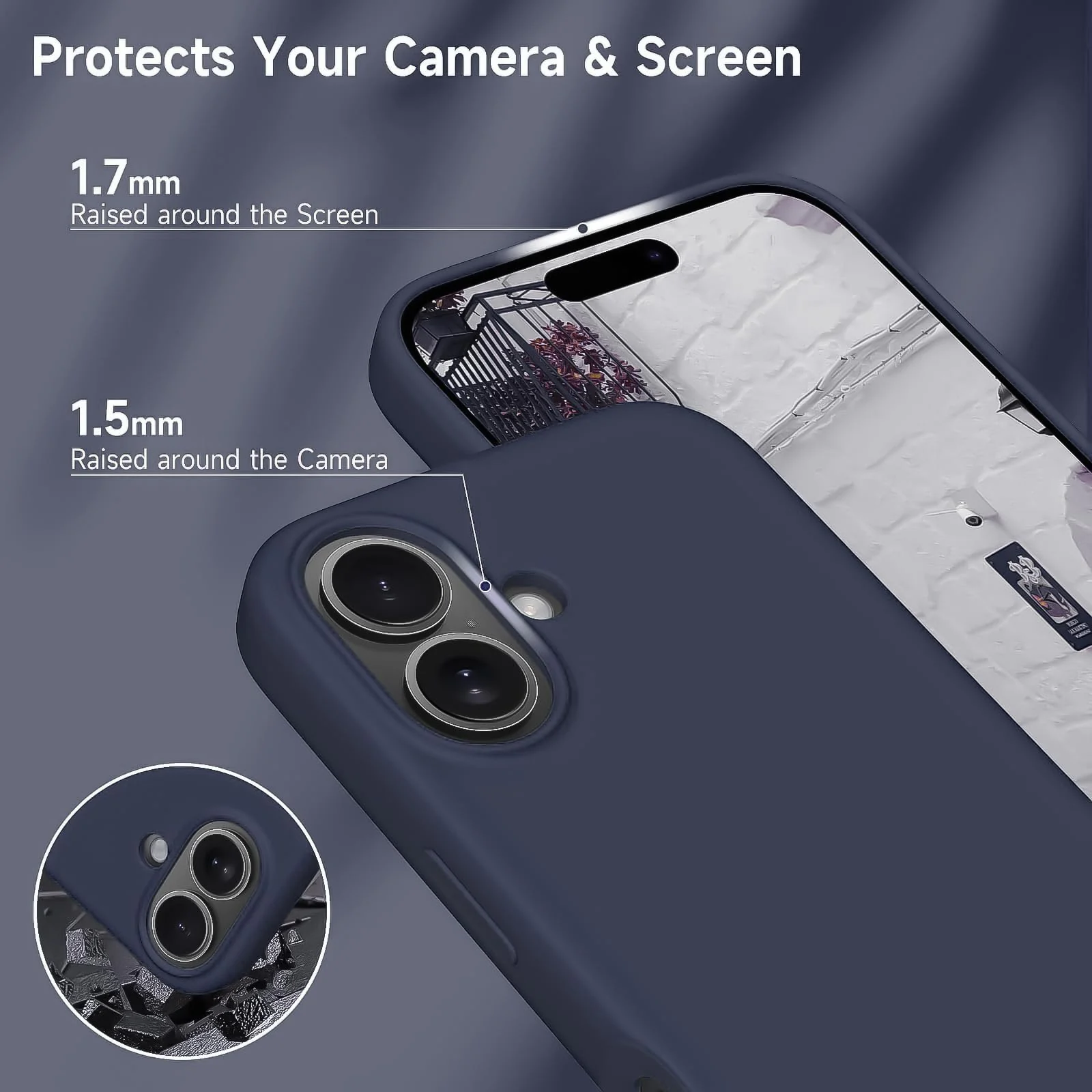 DL3 Mobilak Liquid Silicone Case for iPhone 16 Plus, Supports wireless charging, Shock-absorbing protection, Scratch-resistant surface - Dark Blue