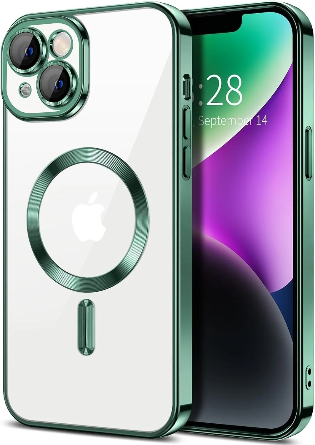 DL3 Mobilak Electroplated Case for iPhone 15 Plus (6.7''), Camera Lens Full Protection, Compatible with MagSafe Wireless Charging, Shockproof Soft TPU Phone Cover - Green