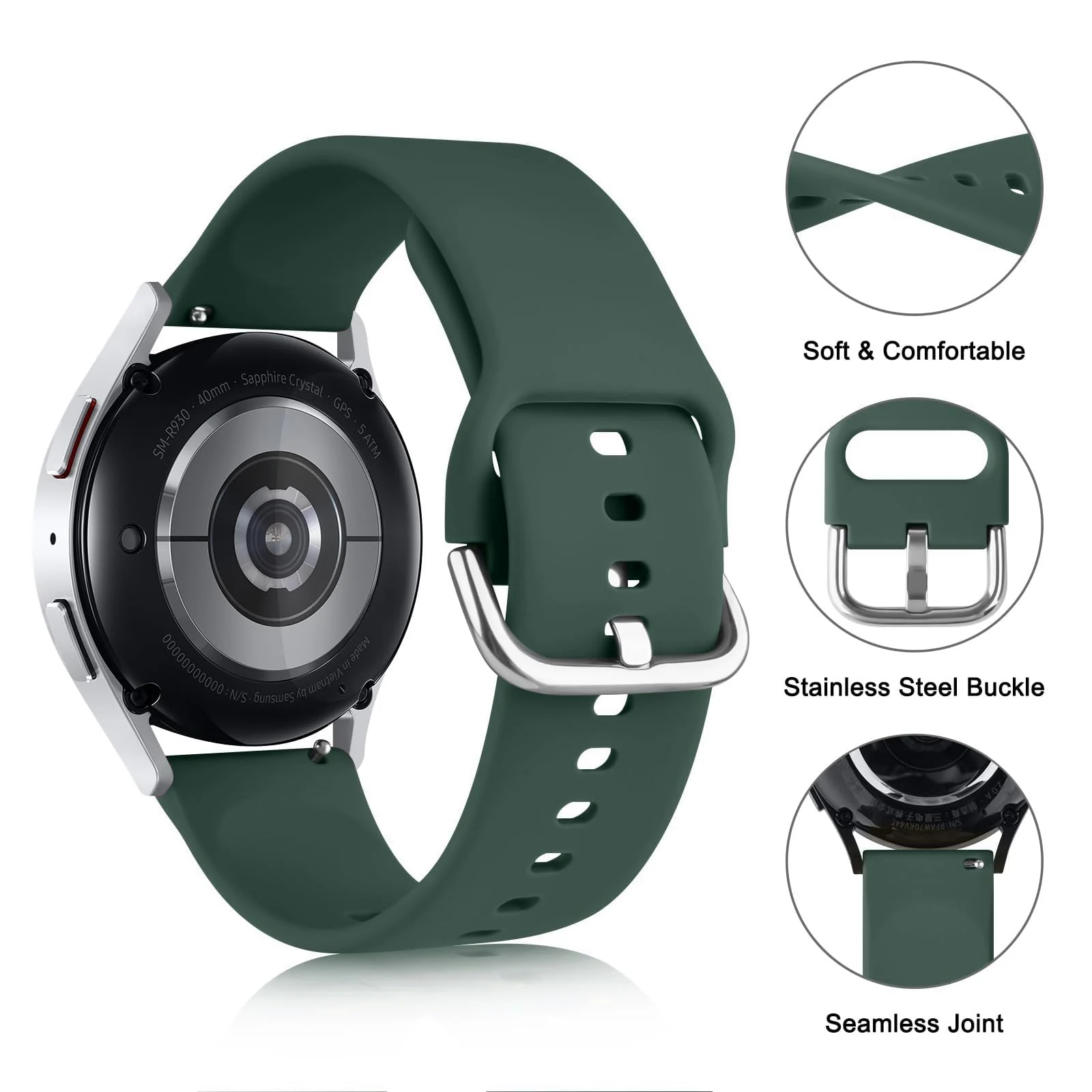DL3 Mobilak Silicone Buckle Band 22MM Strap For Samsung Galaxy Watch3 45mm/Galaxy 46mm/Gear S3/Compatible with Huawei Watch GT4 GT3 46MM/GT2E/GT2 Pro/GT GT2 46MM/Amazfit GTR 2/2e/3/4 (Pine) - Pine Green