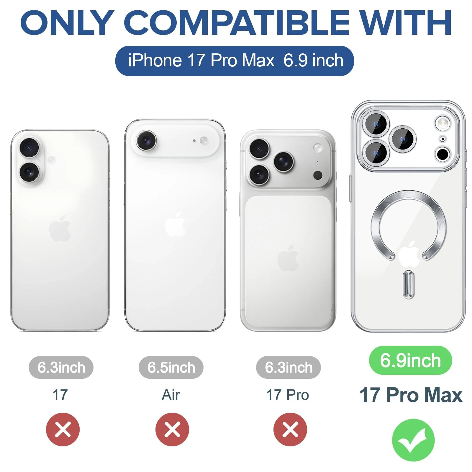 DL3 Mobilak Clear MagSafe-Compatible Magnetic Case for iPhone 17 Pro Max with Camera Protection and Magnetic Car-Mount Support - Silver