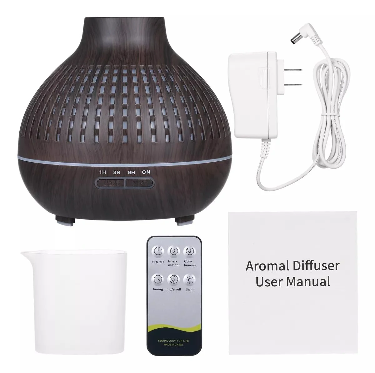 Mobigon Essential Oil Diffuser, Aromatherapy Diffuser 500ml with Remote Control, 4 Timer & Auto-Off Safety Switch, 7 Color LED Lights Mode, 10 Hours Quiet Humidifier for Bedroom - A.Dark Woody