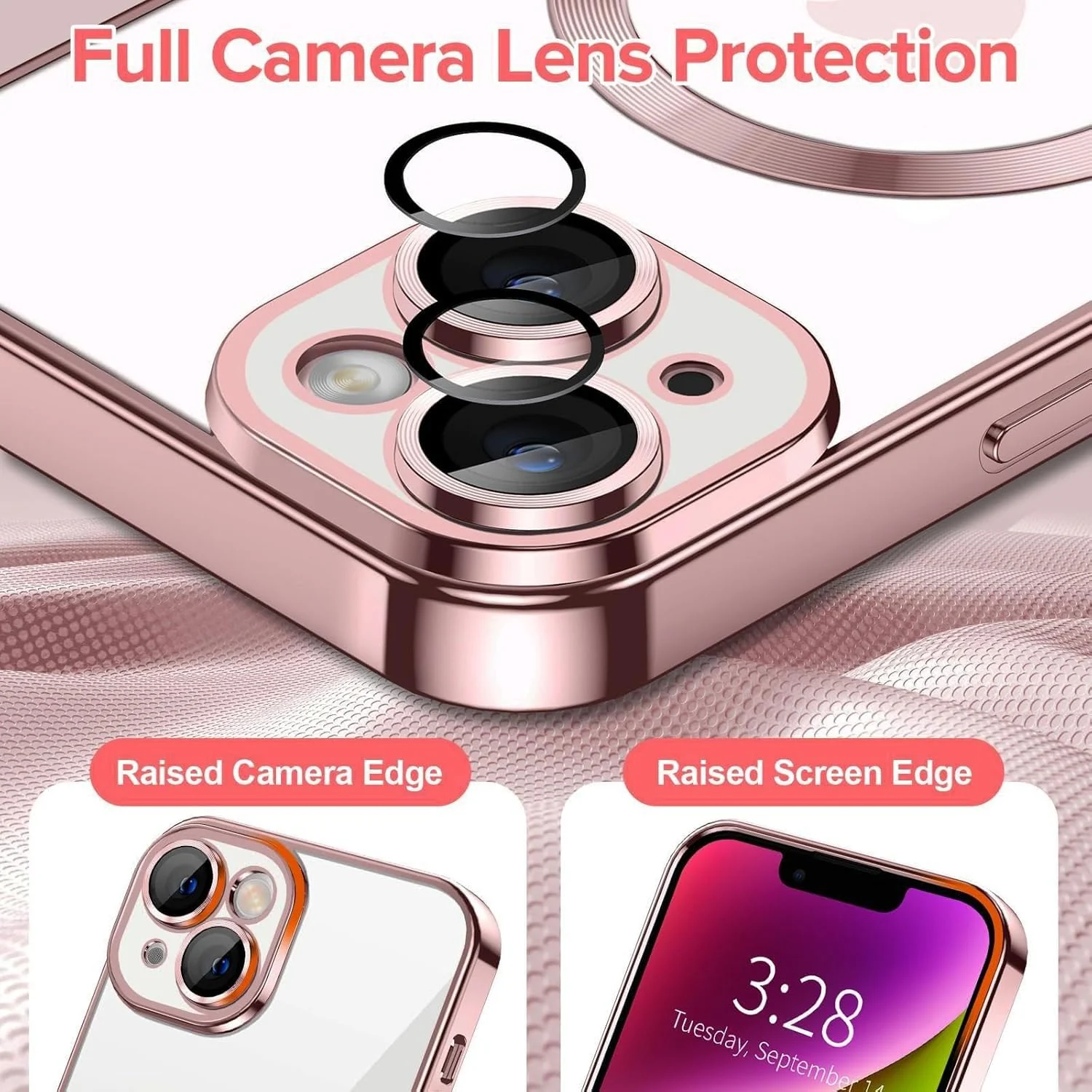 DL3 Mobilak Electroplated Case for iPhone 15 Plus (6.7''), Camera Lens Full Protection, Compatible with MagSafe Wireless Charging, Shockproof Soft TPU Phone Cover - Pink