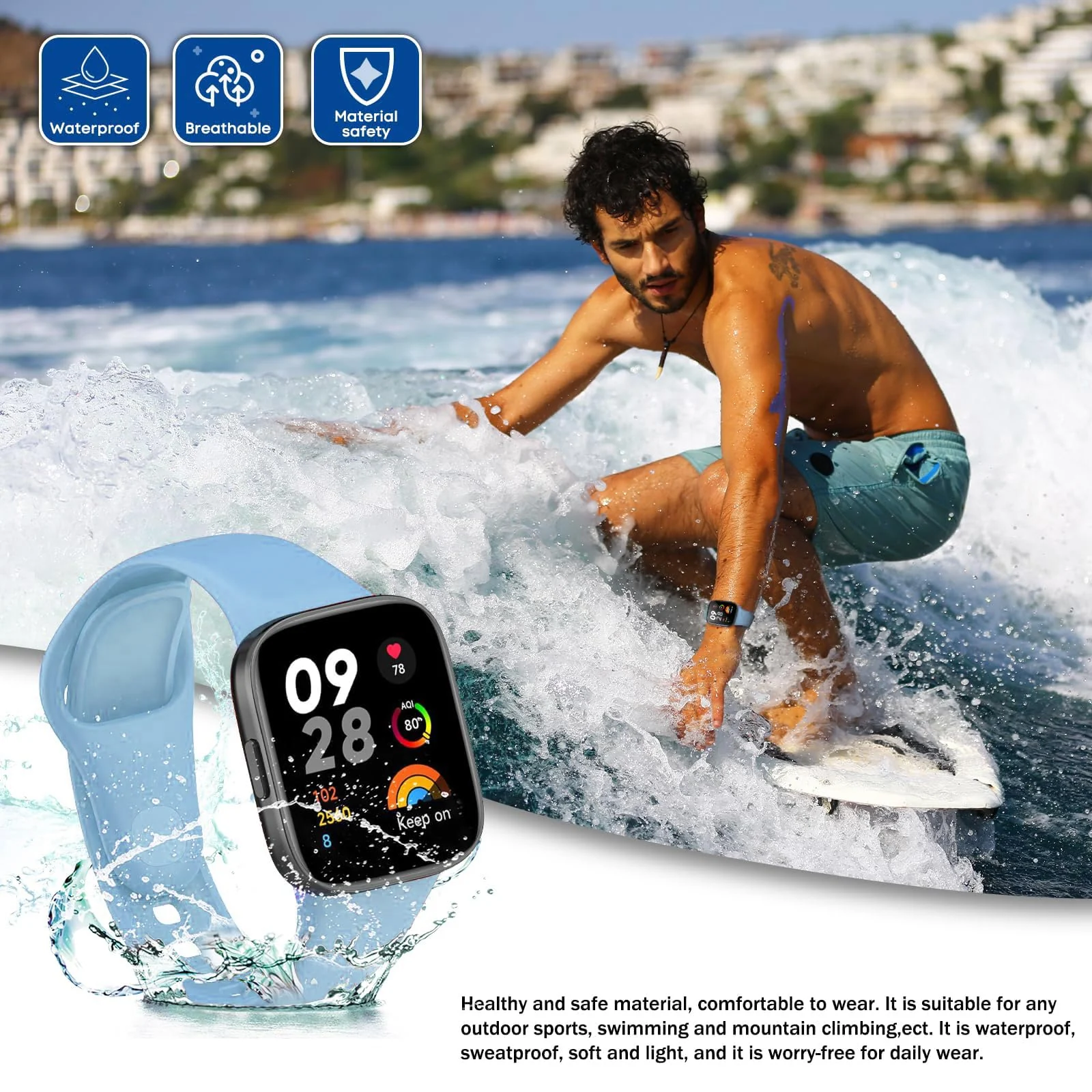 DL3 Mobilak Strap Silicone Compatible With Xiaomi Redmi Watch 3 Active/Redmi Watch 3 Lite, Sport Silicone Watch Band Wrist Strap, Bracelet Wristband Wrist Strap - Sky Blue