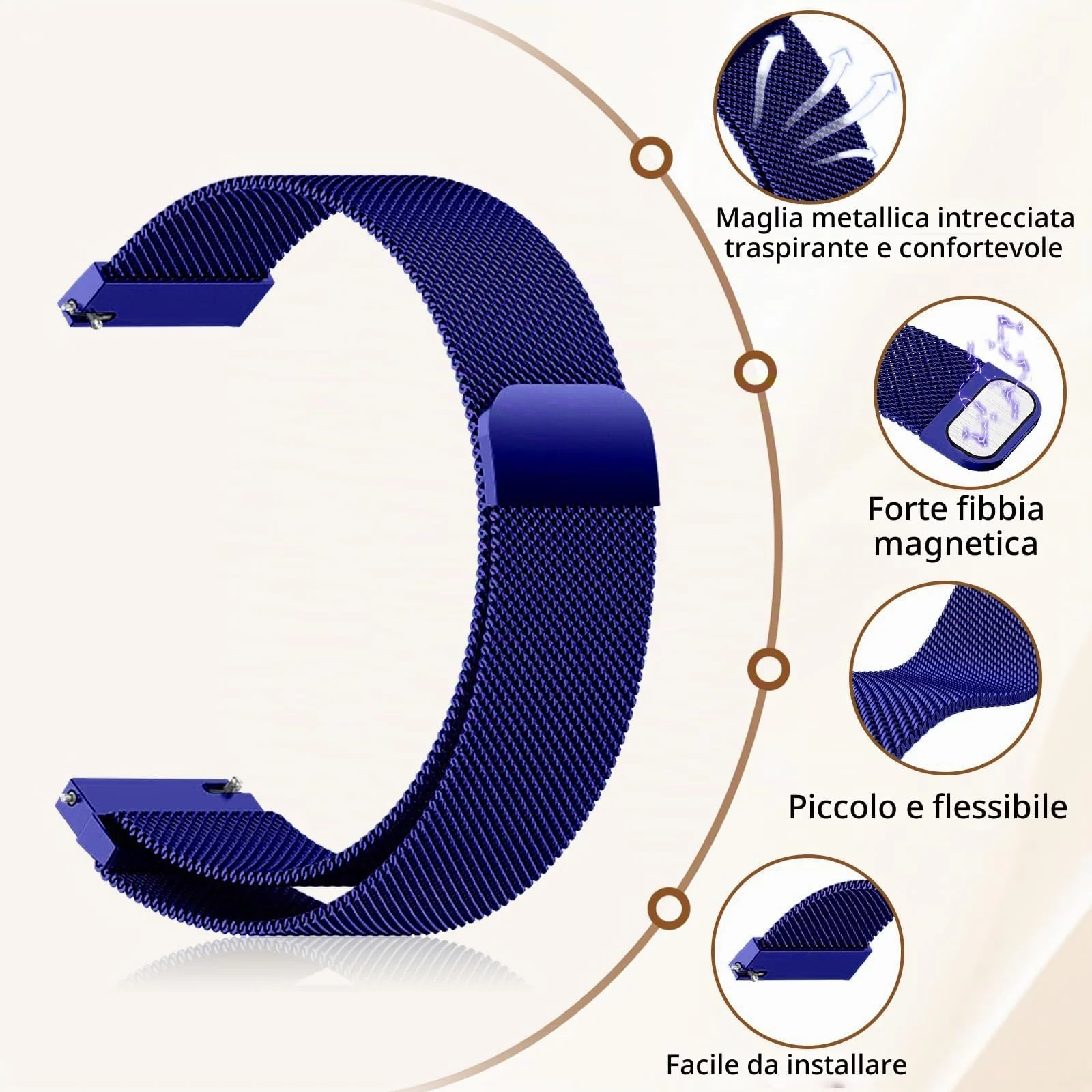 22mm Stainless Steel Magnetic Strap For Samsung Galaxy Watch 46mm/Watch 3 45mm/Gear S3/Huawei watch (GT7 GT6 GT5 GT4 GT3 GT2 46MM)/GT2E/GT 6 Pro/GT 7 Pro/Amazfit GTR 2/2e/3/4/3 Pro Metal Band (Blue)