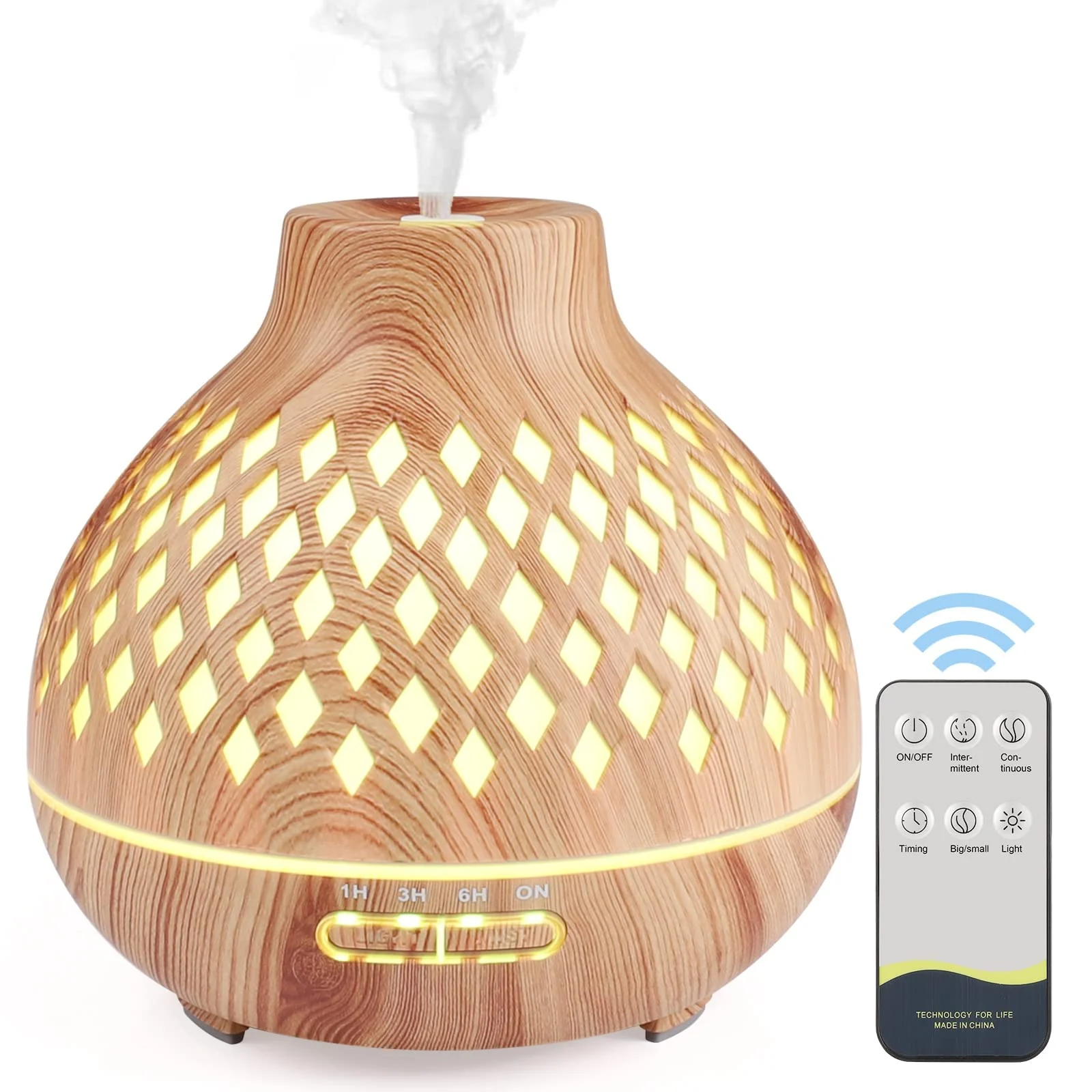 Mobigon Wood Cool Mist Ultrasonic Humidifier for Room Moisture, Aroma Diffuser for Home, 400ml Essential Oil Diffuser with 7 Colorful Night Light, Auto Shut-Off, Home, Office - Light woody
