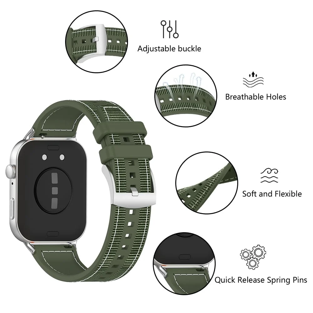 DL3 Mobilak Sport Silicone Nylon Band Designed for Huawei Watch Fit 3 for Men Women, Waterproof Soft Replacement Strap for Huawei Watch Fit3 - Green