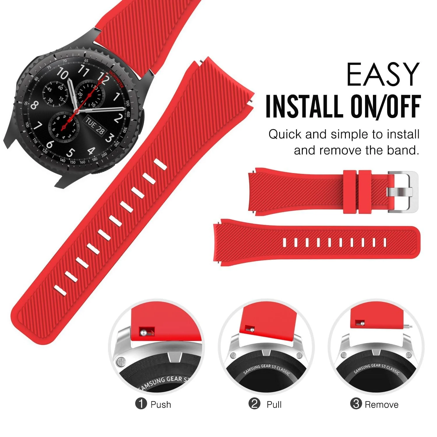 DL3 Mobilak Sport Silicone Band 20MM Strap For Samsung Gear Sport/Watch 6/5/4/5 Pro 45mm/S2 classic/active 2 40mm 44mm/Amazfit GTS/2/2e/GTS3/3 Pro/2 Mini/3 Mini/Bip 3/Bip 3 Pro - Black