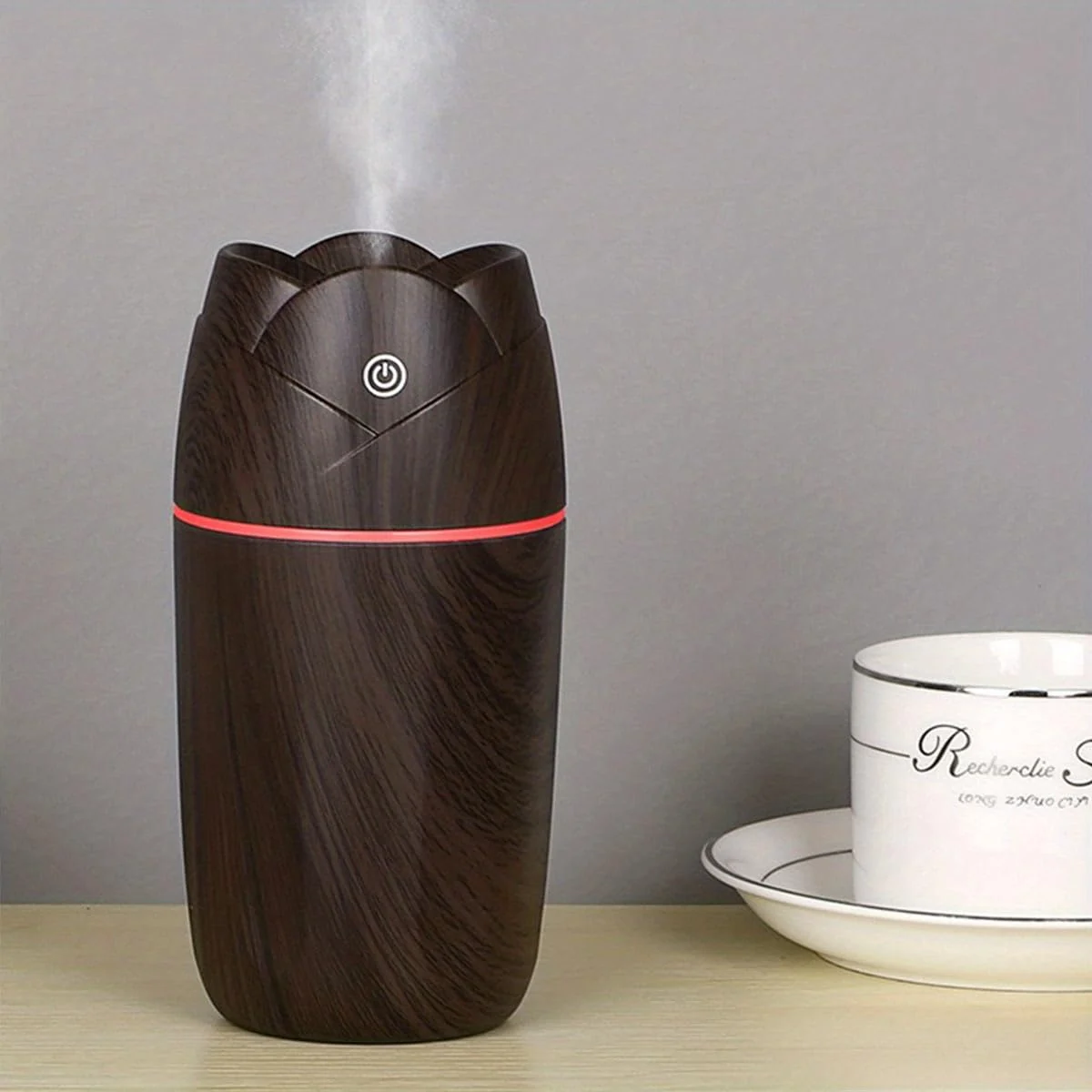 Mobigon Wood Cool Mist Ultrasonic Humidifier for Room Moisture, Aroma Diffuser for Home, 300ml Essential Oil Diffuser with 7 Colorful Night Light, Auto Shut-Off, Home, Office, car - Dark Woody