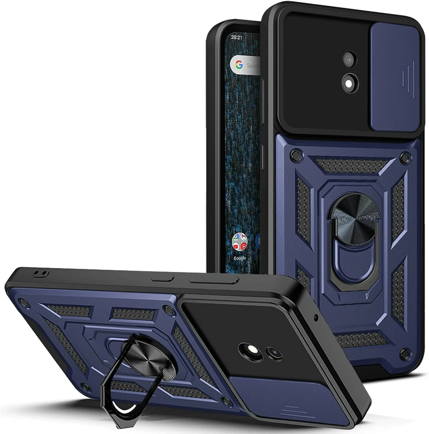 DL3 Mobilak Silicone Protective Case for Nokia C10 / Nokia C20 with Slide Camera, Built-in magnetic car-mount support, Shock-absorbing protection, Built-in kickstand - Blue