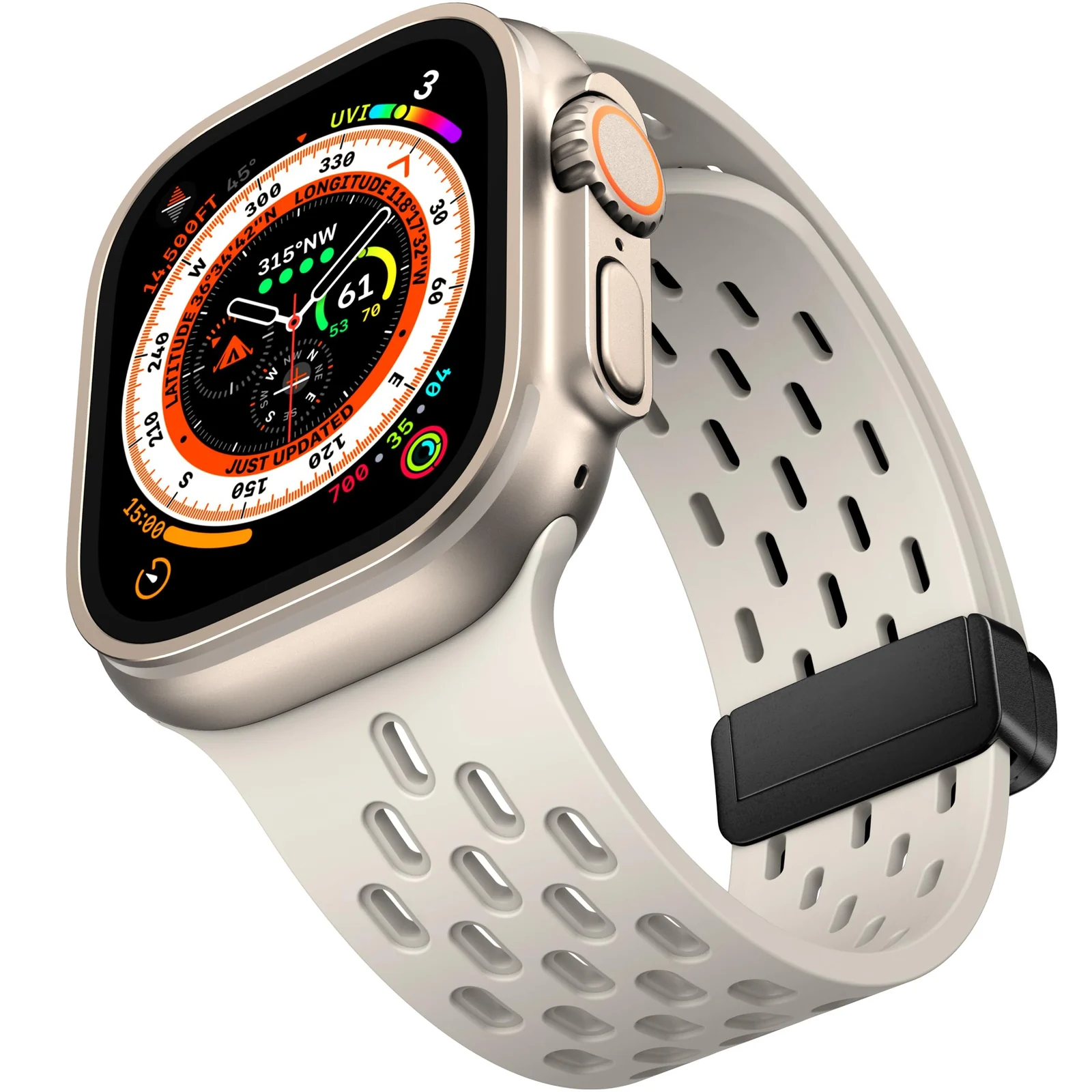 DL3 Mobilak Magnetic Bands for Apple Watch Band 49mm 46mm 45mm 44mm 42mm, Soft Silicone Magnetic Buckle Breathable Sport Watch Strap for iWatch Ultra2 Ultra SE SE2 Series 10 9 8 7 6 5 4 3 2 1 - Starlight