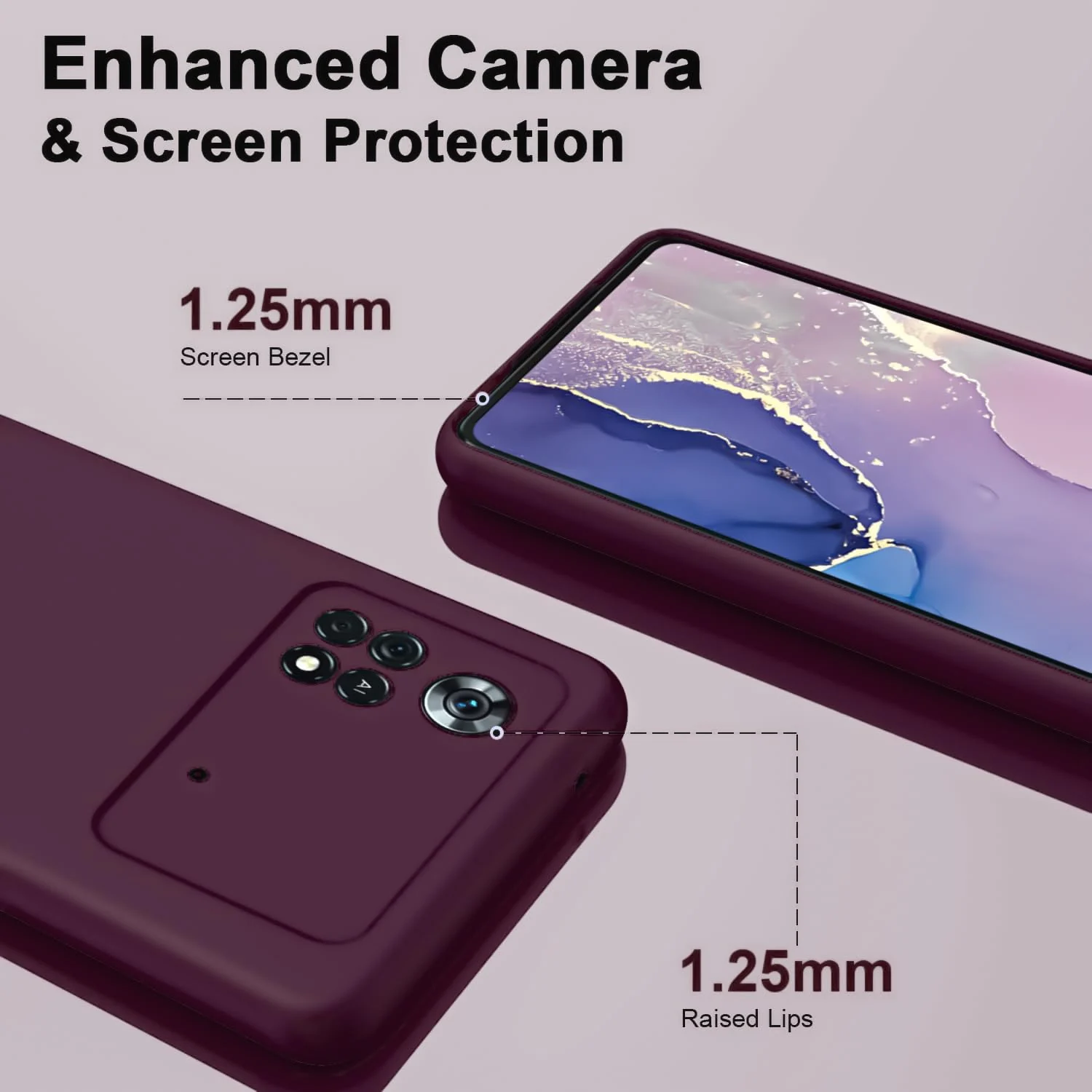 DL3 Mobilak Liquid Silicone Protective Case with Soft Microfiber Lining with Full Camera Protection for Xiaomi Poco X4 Pro 5G - Wine Red