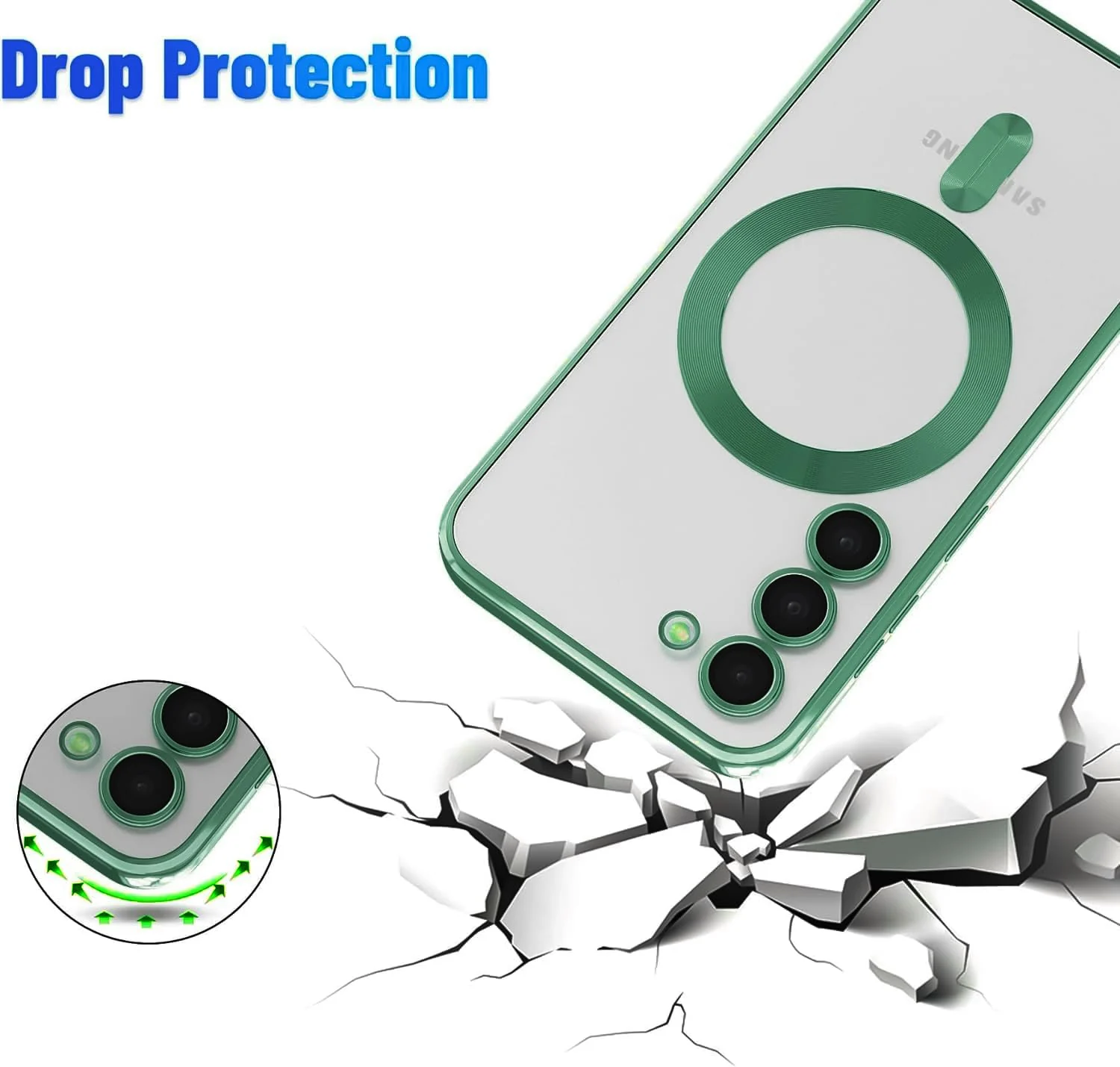 DL3 Mobilak Clear TPU Case with Electroplated Edges for Samsung Galaxy S23 with Camera Protection - Green