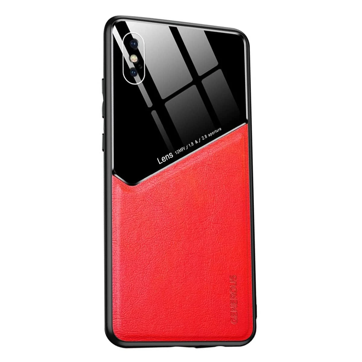 DL3 Mobilak Leather and PC Protective Case for iPhone XS Max, Built-in magnetic car-mount support, Shock-absorbing protection, Raised edges around the screen and camera - Red