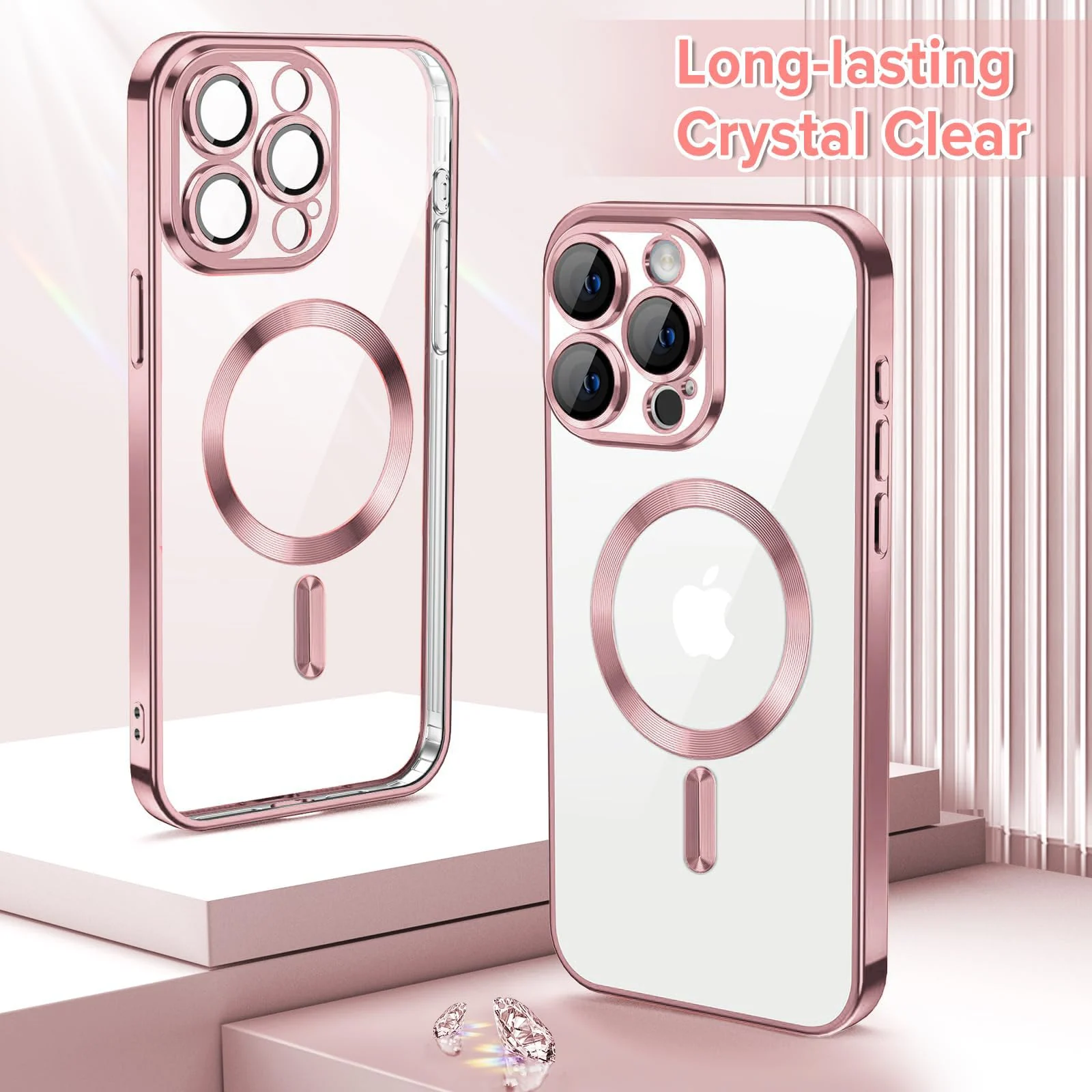 DL3 Mobilak Clear TPU Case for iPhone 13 Pro Max (6.7 Inch) Compatible with, Compatible with MagSafe accessories, Camera protection, Transparent design - Rose Gold