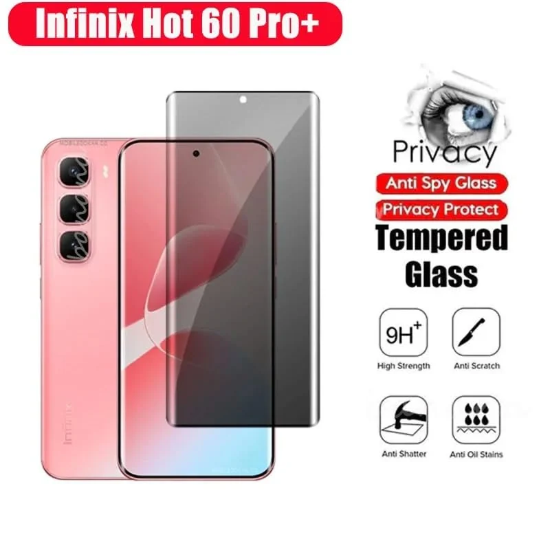 DL3 Mobilak Screen Protector for Infinix Hot 60 Pro+ Plus UV Glass Fingerprint Reader Support 3D Curved Anti-Spy Tempered Glass Screen Protector - Privacy