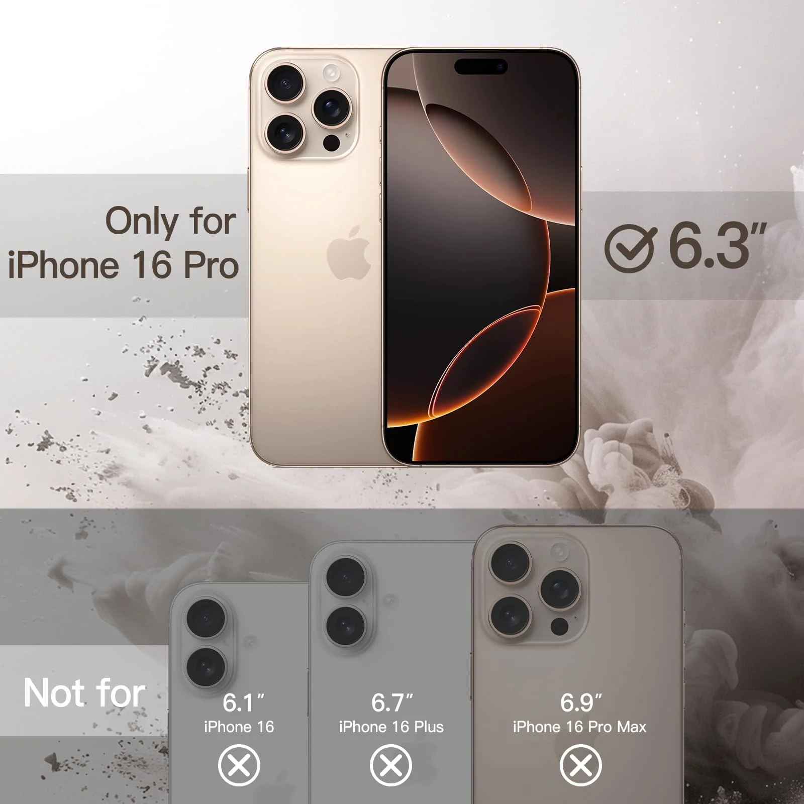 DL3 Mobilak Case For iPhone 16 Pro - 6.3-Inch, Crystal Clear [Not Yellowing] [Military Grade Drop Protection] Shockproof Protective Slim Cover - Desert