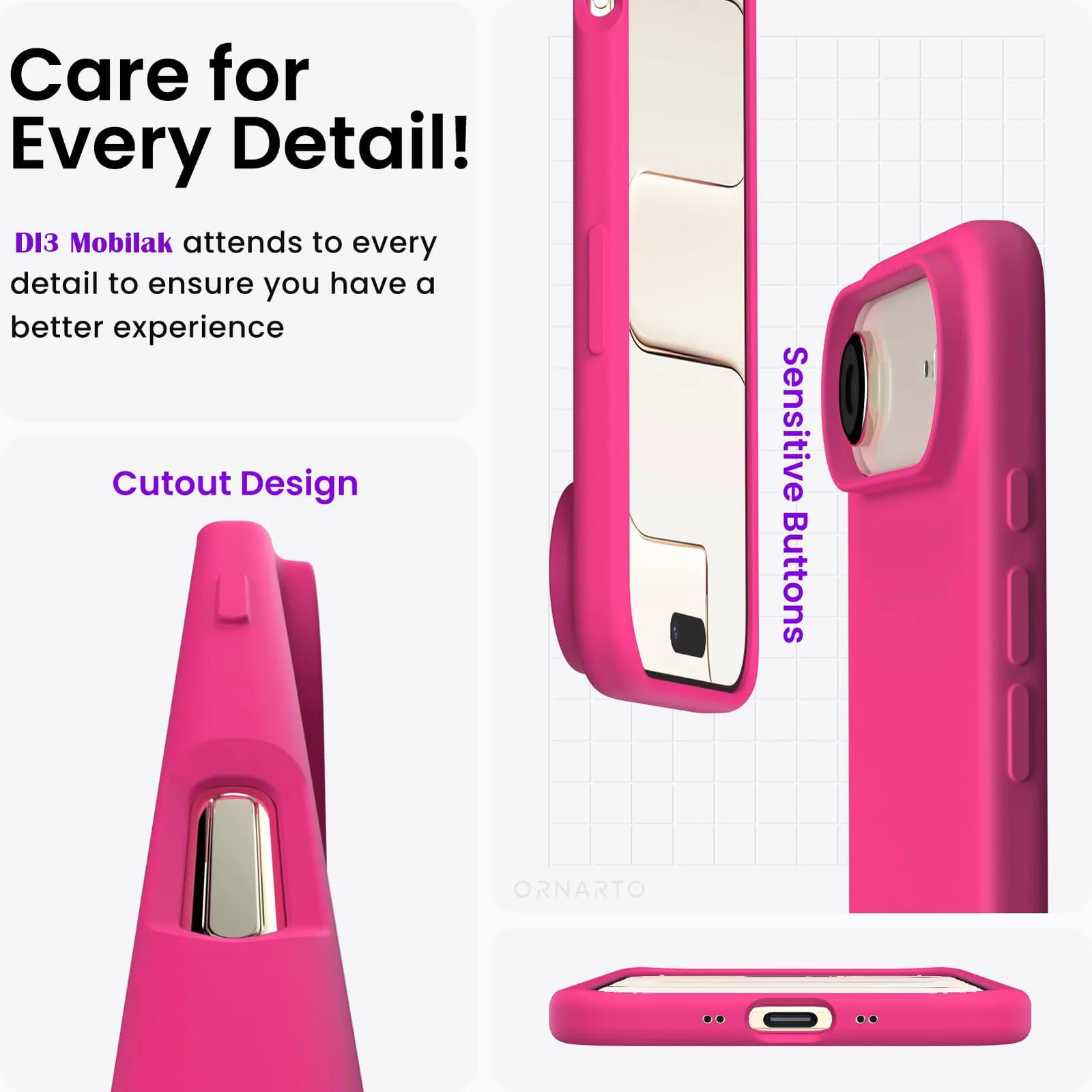 DL3 Mobilak Liquid Silicone Protective Case for iPhone 17 Air 6.5-Inch with Microfiber Lining and Shockproof Design - Fuchsia