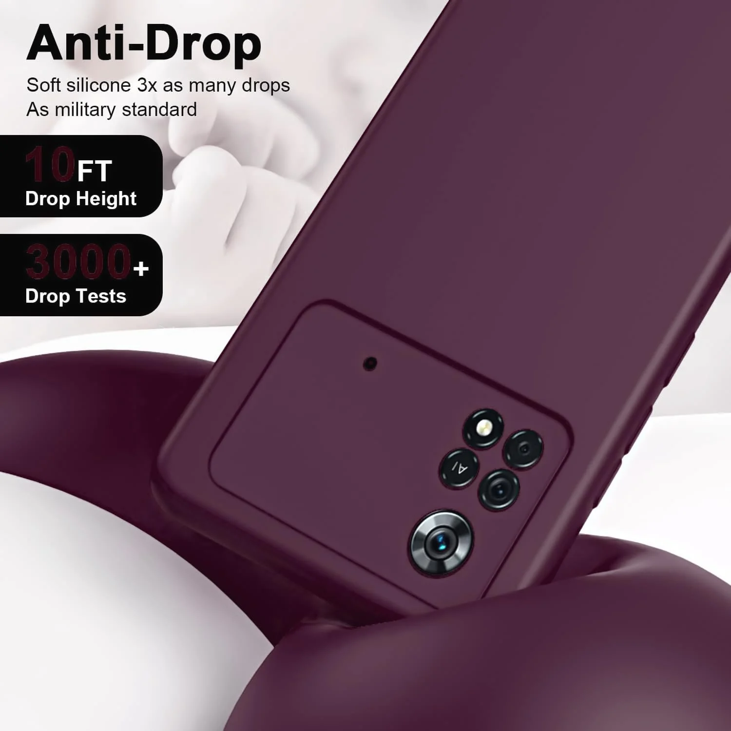 DL3 Mobilak Liquid Silicone Protective Case with Soft Microfiber Lining with Full Camera Protection for Xiaomi Poco X4 Pro 5G - Wine Red