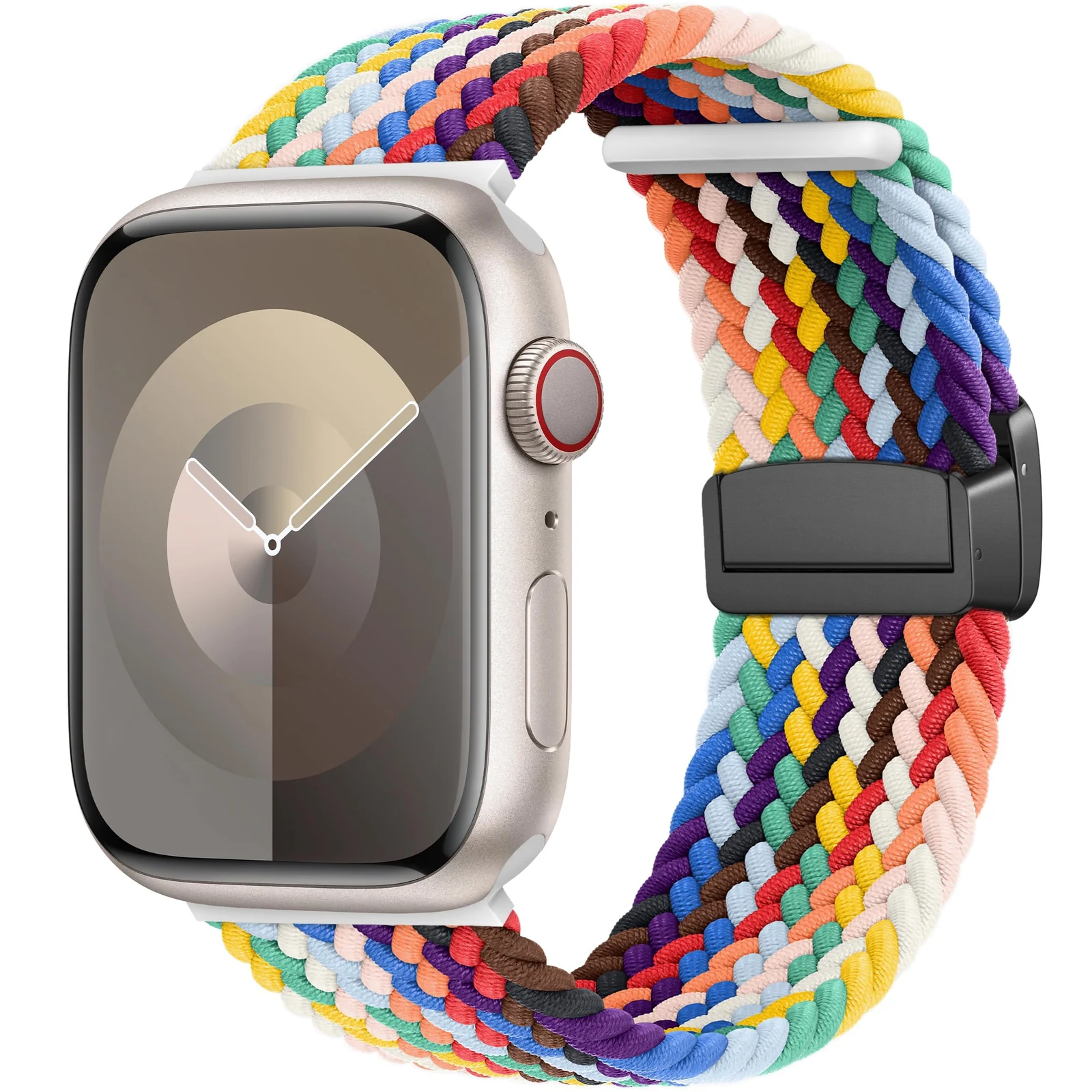 DL3 Mobilak Sport Solo Loop Compatible with Apple Watch Band 42mm 44mm 45mm 46mm 49mm for Women Men, Magnetic Strap Stretchy Braided Wristband for iWatch Series 11 10 9 8 7 6 5 4 3 Ultra 3 2 1 SE SE2 - Black
