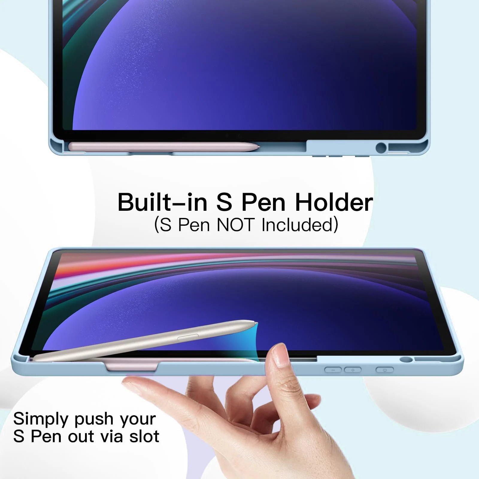 DL3 Mobilak Smart Case for Samsung Galaxy Tab S8 Plus 2022/S7 FE/S7 Plus 12.4 with Pencil Holder, Soft TPU Smart Stand Back Cover Auto Wake/Sleep - Sky Blue