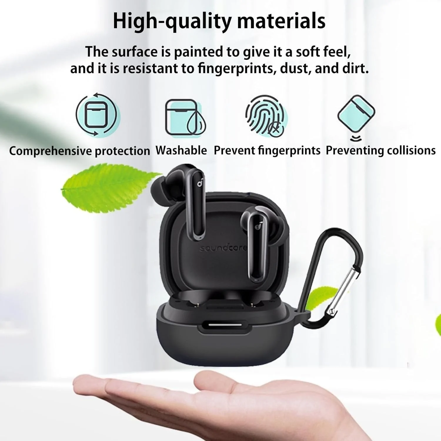 DL3 Mobilak Compatible with Anker Soundcore P40i Case Cover, Soft Silicone Shockproof Protective Skin Case for Soundcore P40i Wireless Earbuds with Carabiner, Front LED Visible - White