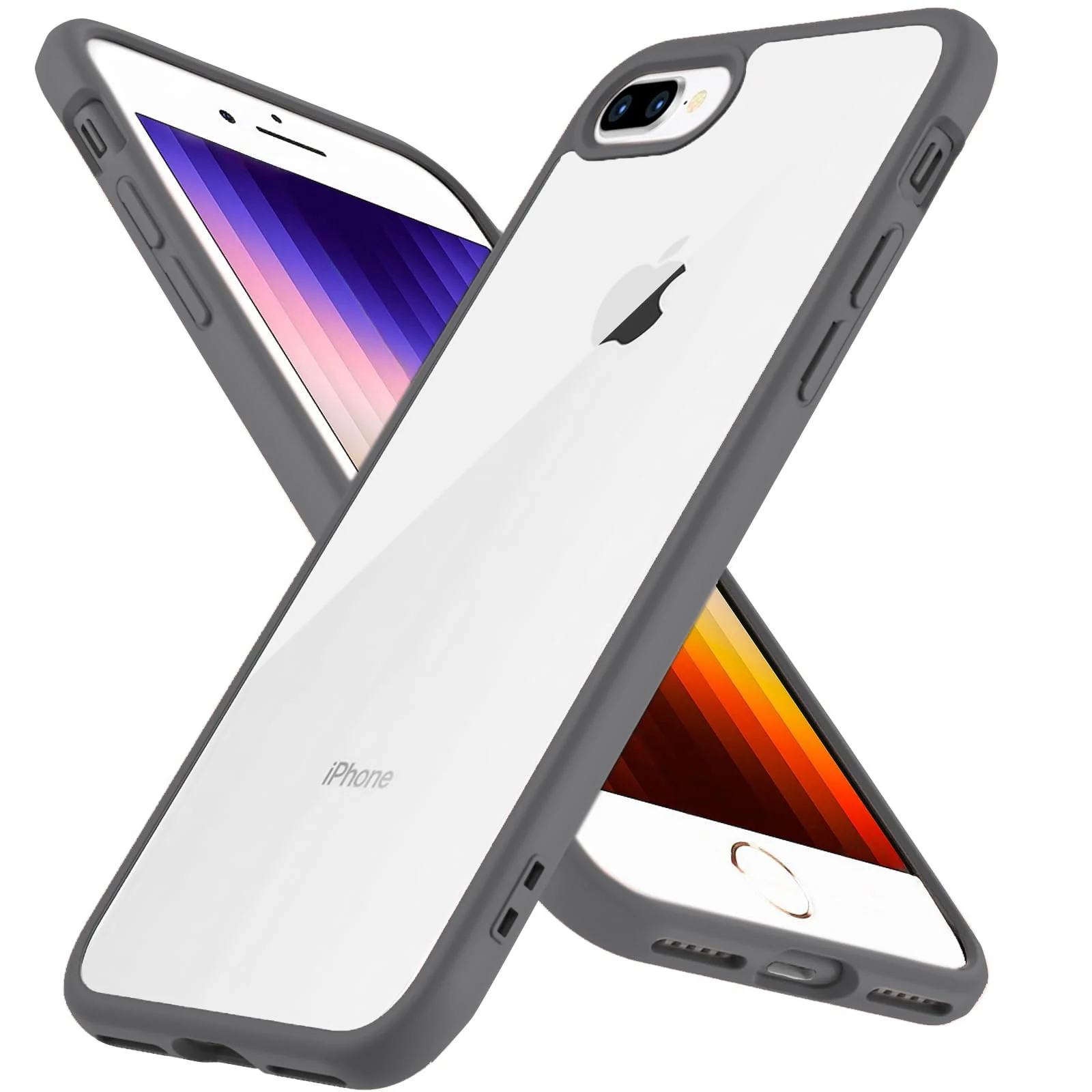 DL3 Mobilak Case Compatible With iPhone 7 Plus/iPhone 8 Plus, Clear Case Shockproof Hard PC +Soft Silicone [Not Yellowing] Transparent Protective Slim Case Phone - Dark Gray