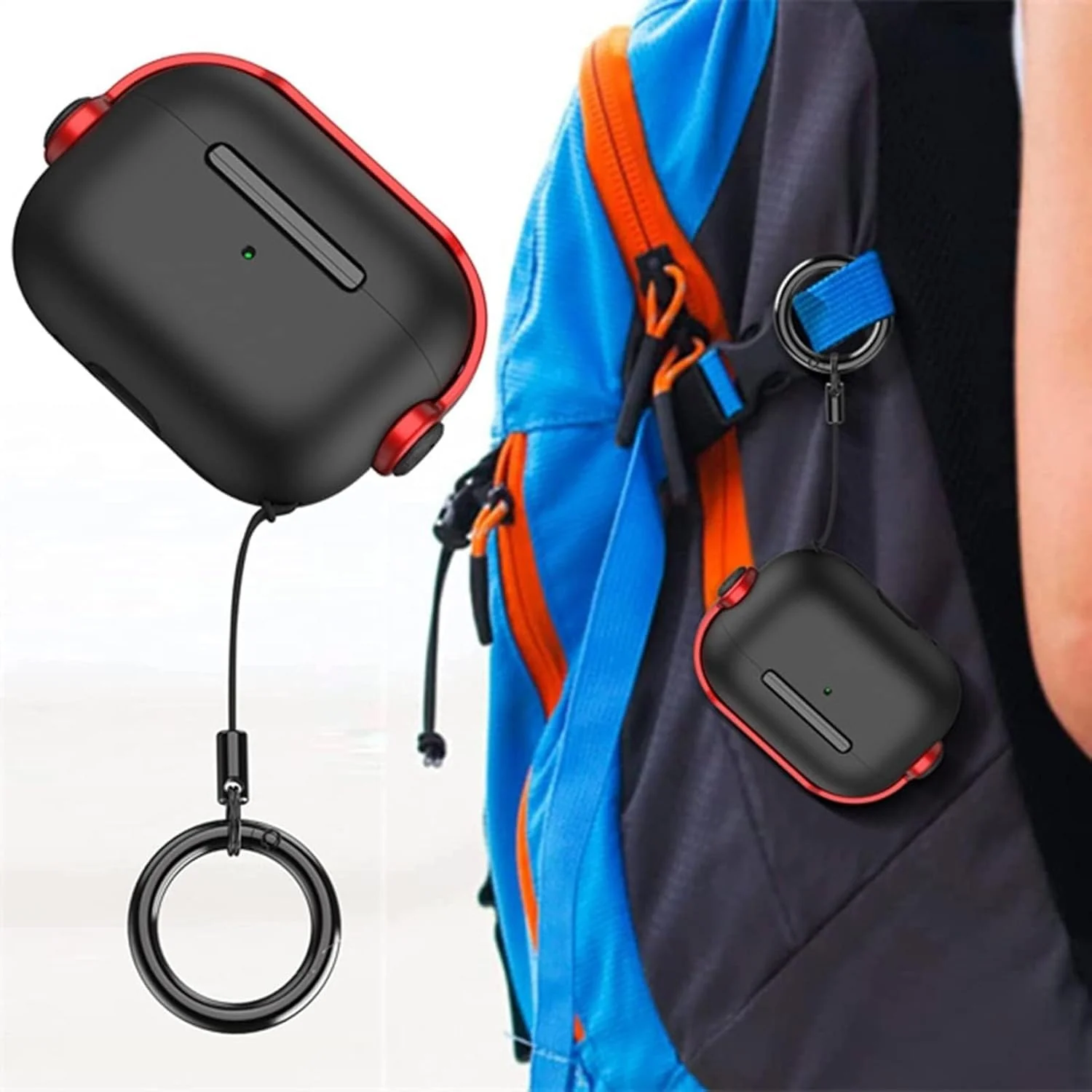 DL3 Mobilak Case for AirPods Pro 3 (2025) Protective [With Closure Lid] [Front LED Visible] [With Wrist Strap] Skin Case Compatible with (2025) AirPods Pro 3 - Black Red