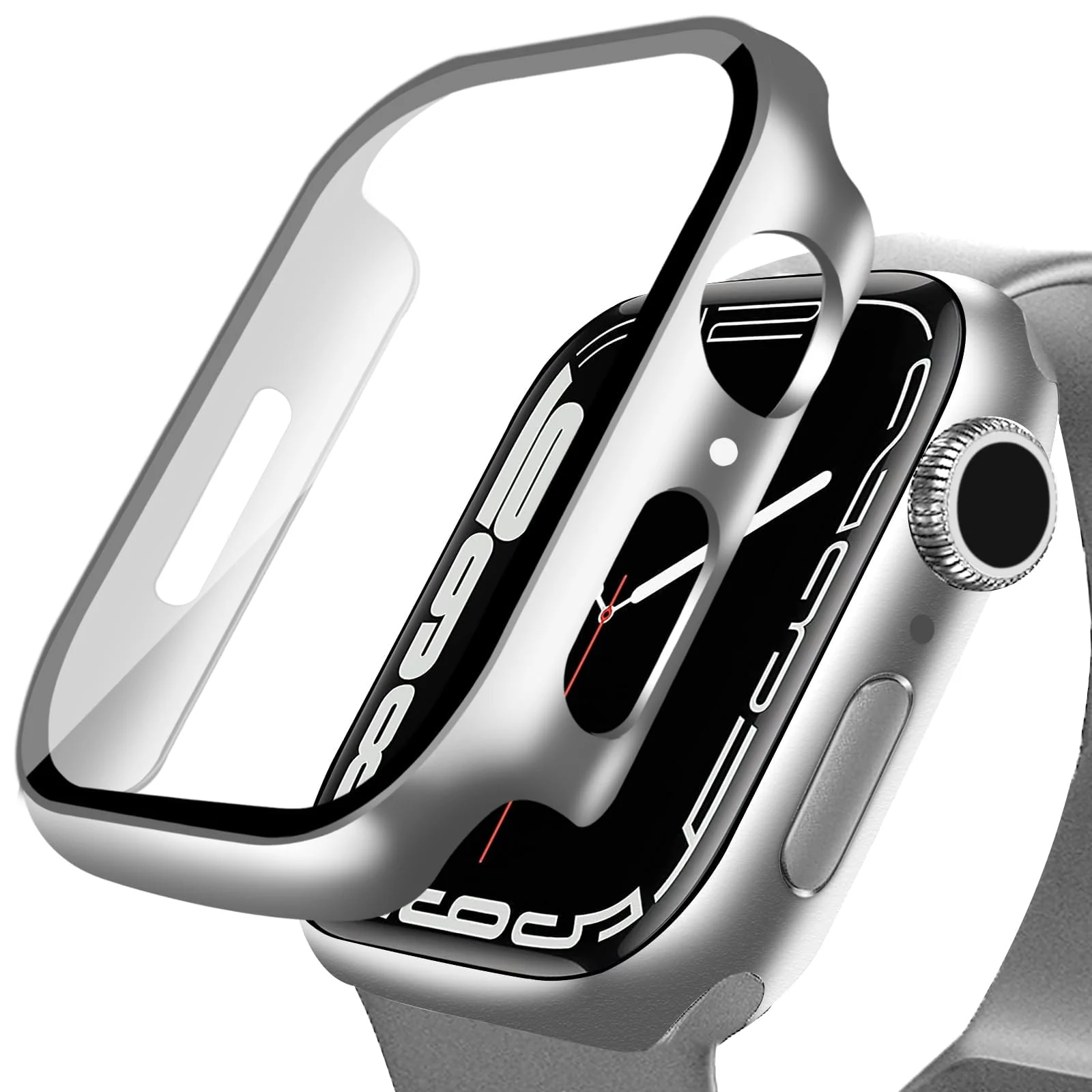 DL3 Mobilak Case with Screen Protector for Apple Watch Series 10 46mm, Bumper Full Coverage Hard PC Overall Protective Cover, Built-in Tempered Glass Film High Sensitivity - Silver