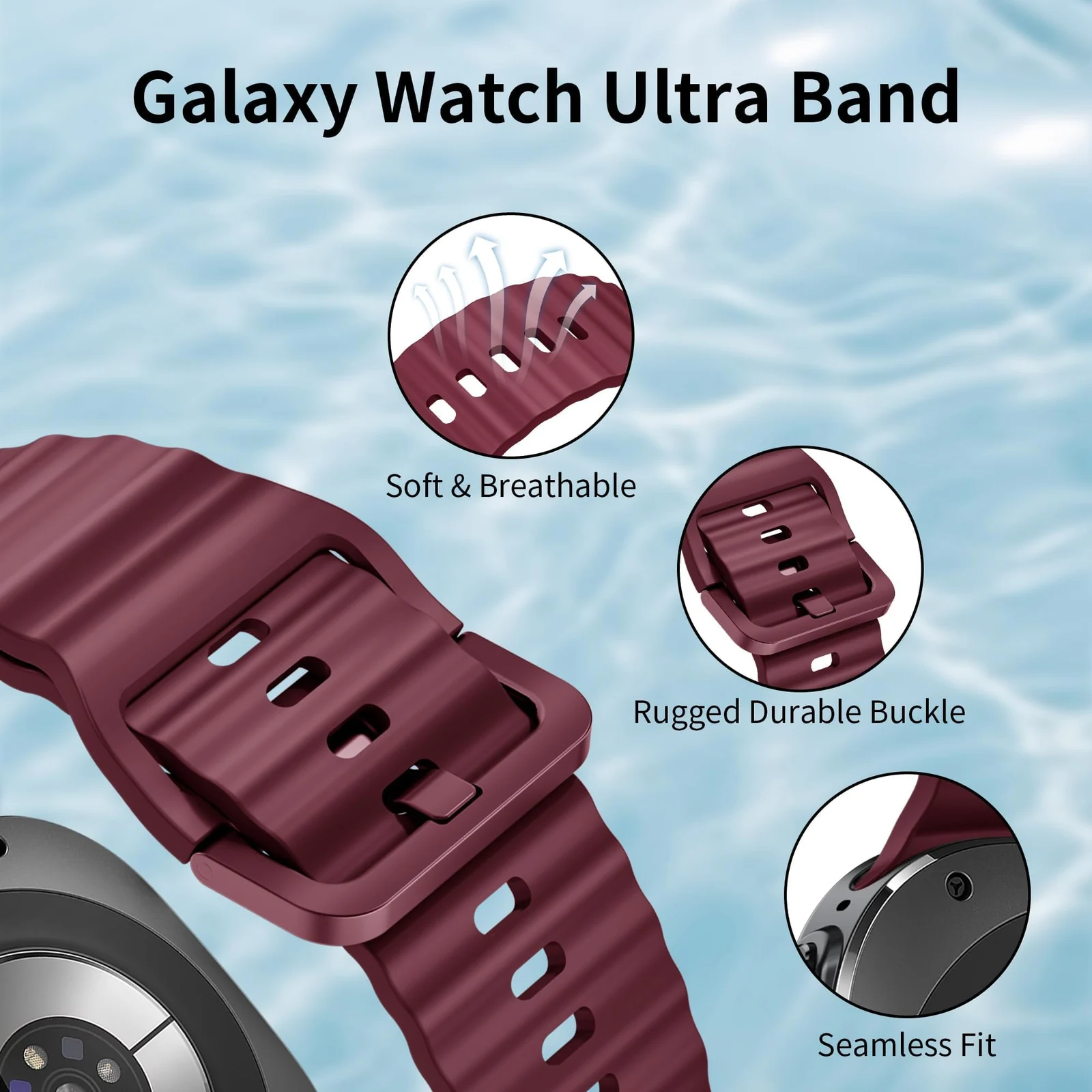 DL3 Mobilak Sport Strap for Samsung Galaxy Watch 8 Straps 40mm 44mm/8 Classic Bands 46mm Men Women, One Click No Gap Waterproof Soft Silicone Sport Band for Samsung Watch 8/8 Classic Strap - Wine Red