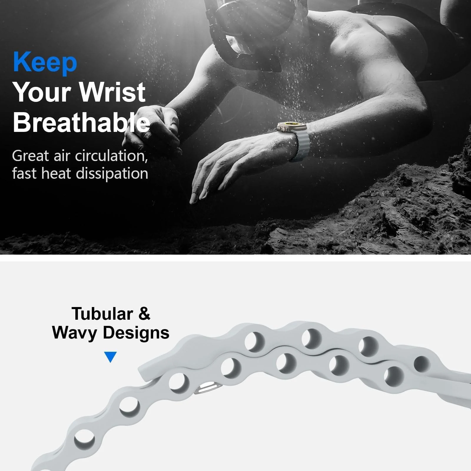DL3 Mobilak Ocean Band For Apple Watch Band 49mm 45mm 44mm 42mm 41mm 40mm 38mm, Soft Silicone Sport Band Replacement Strap for iWatch Ultra Series SE 9 8 7 SE 6 5 4 (A. , 42MM/44MM/45MM/49MM) - A.Grey