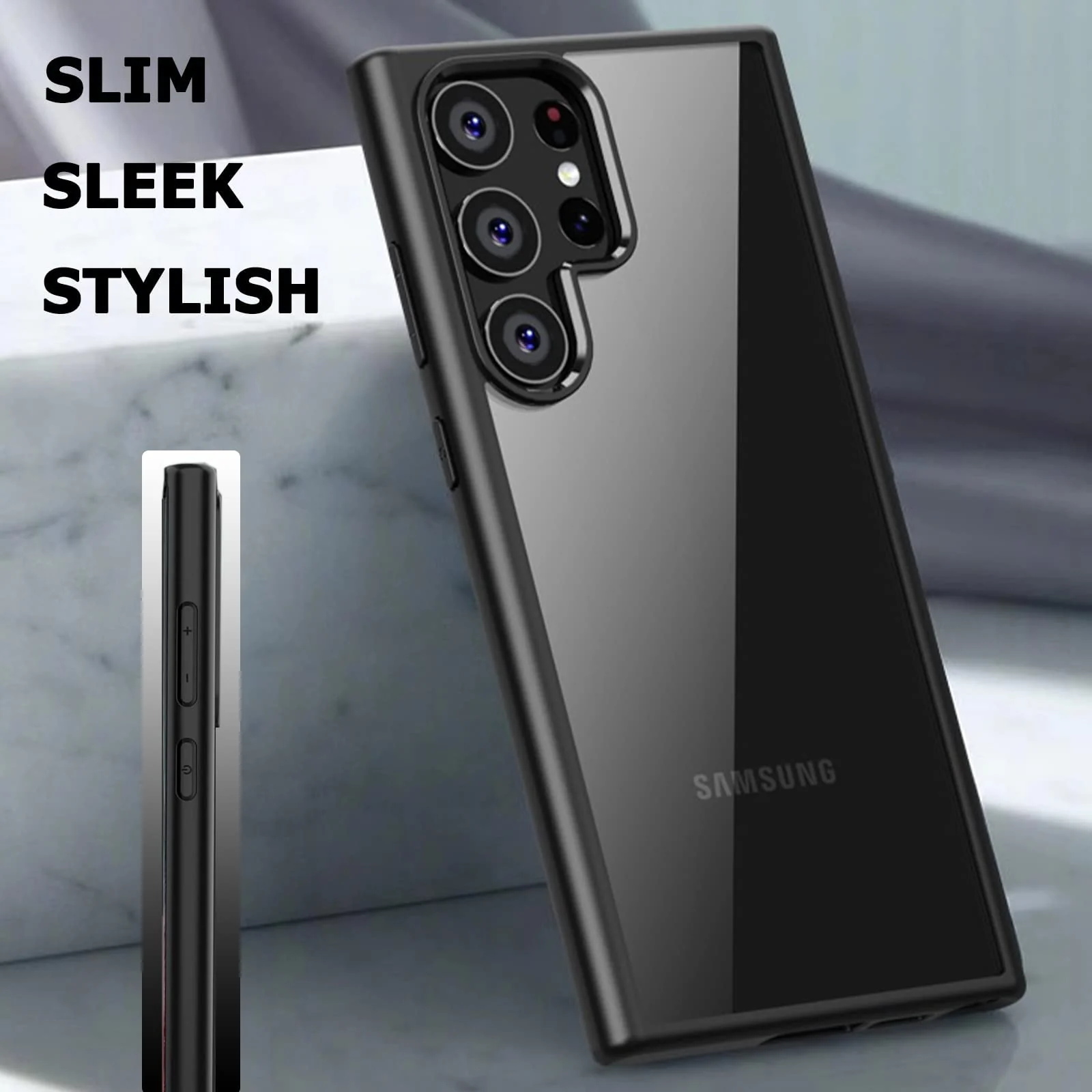 DL3 Mobilak Clear PC and TPU Protective Case for Samsung Galaxy S22 Ultra with Shockproof Design and Anti-Yellowing Design - Black