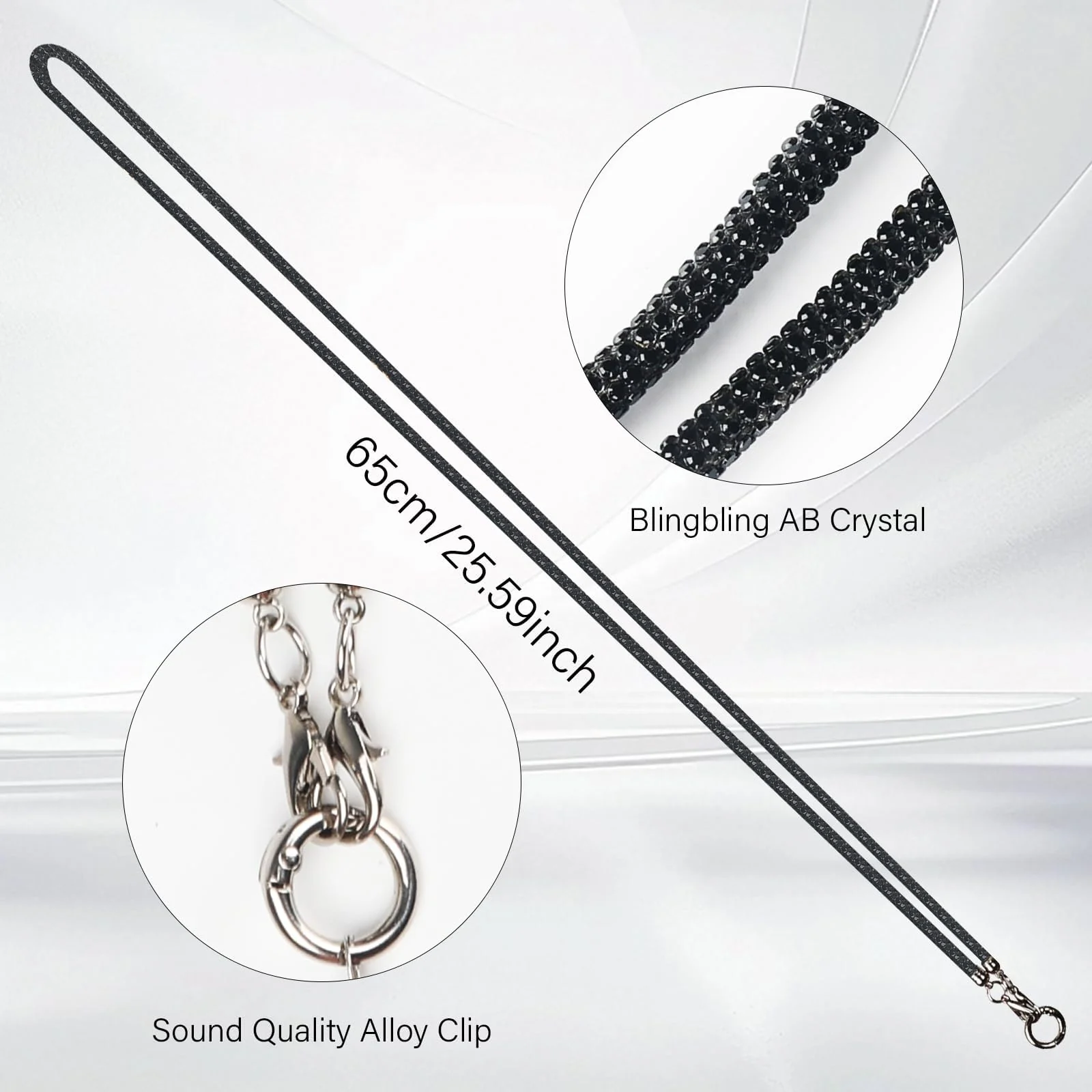 DL3 Mobilak Phone Crossbody Lanyard, Crystal Phone Lanyard with Full Rhinestone Bling Glitter, Bling Phone Strap for Most Phone, iPad, Handbag, Wallet, Phone Neck Holder for Women - Gray