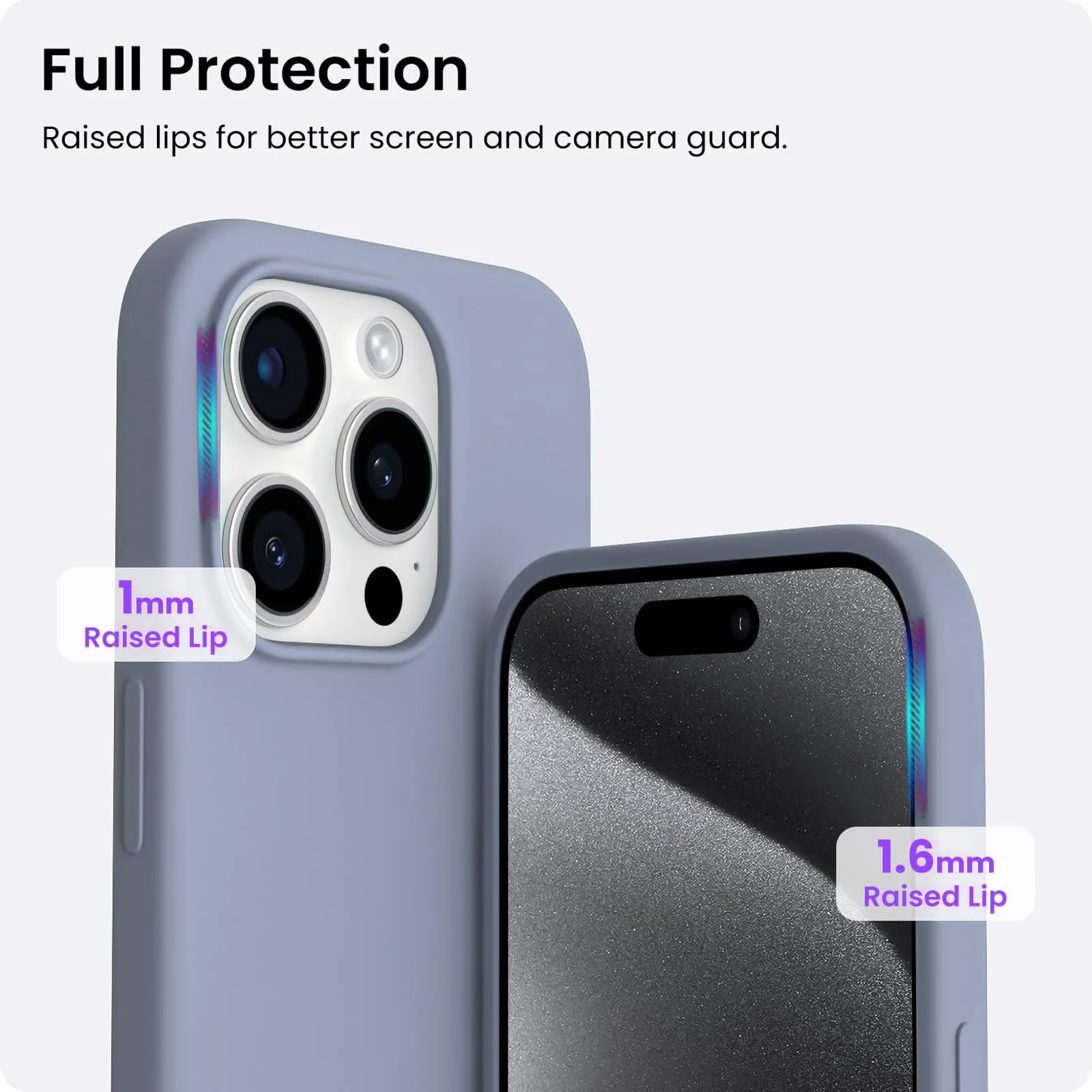 DL3 Mobilak Liquid Silicone Protective Case for iPhone 15 Pro Max with Camera Protection and Microfiber Lining - Lavender Gray