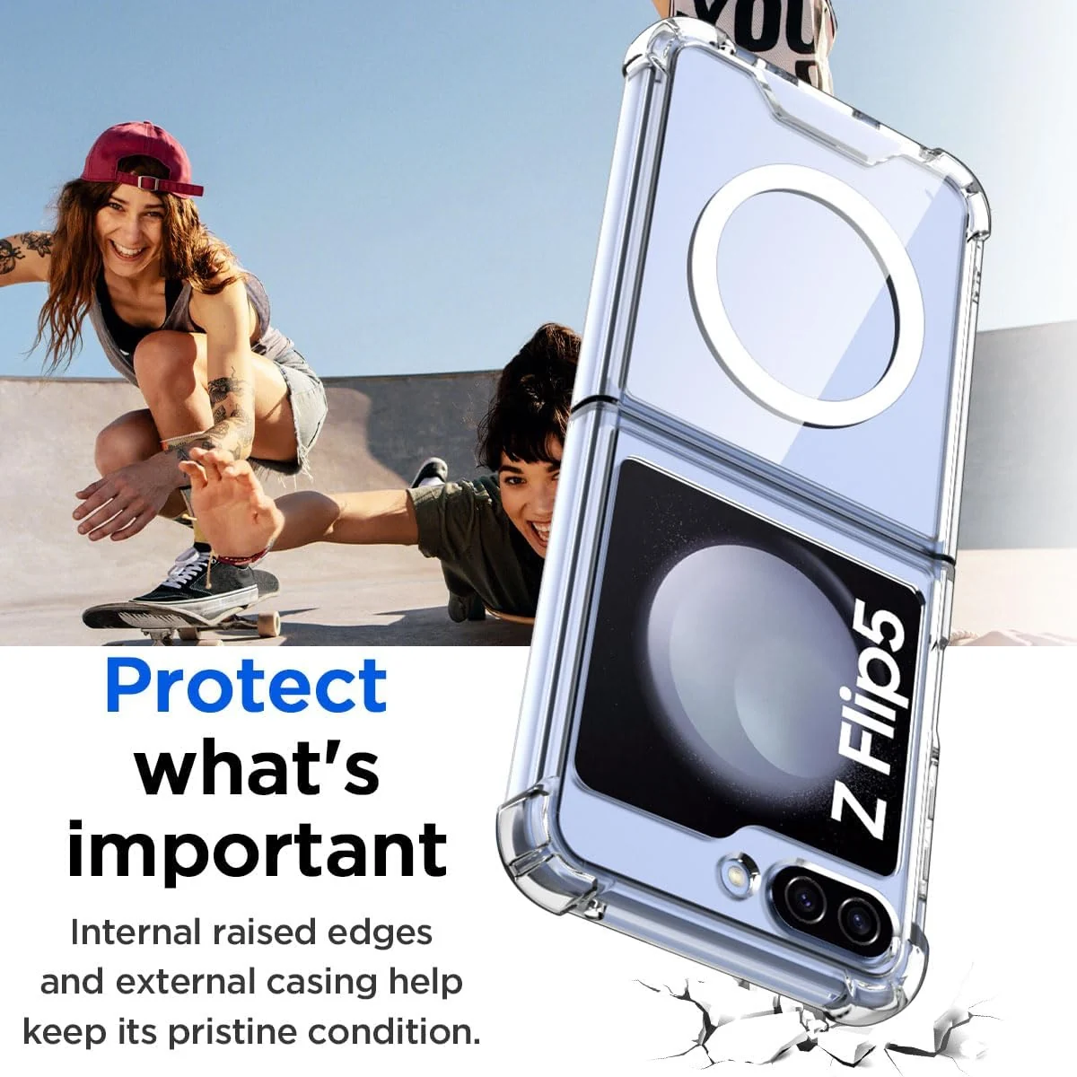DL3 Mobilak for Samsung Galaxy Z Flip 5 Case, Compatible with MagSafe Shockproof Protection Yellowing Resistant Magnetic Phone Case for Galaxy Z Flip 5 5G (2023) - Clear