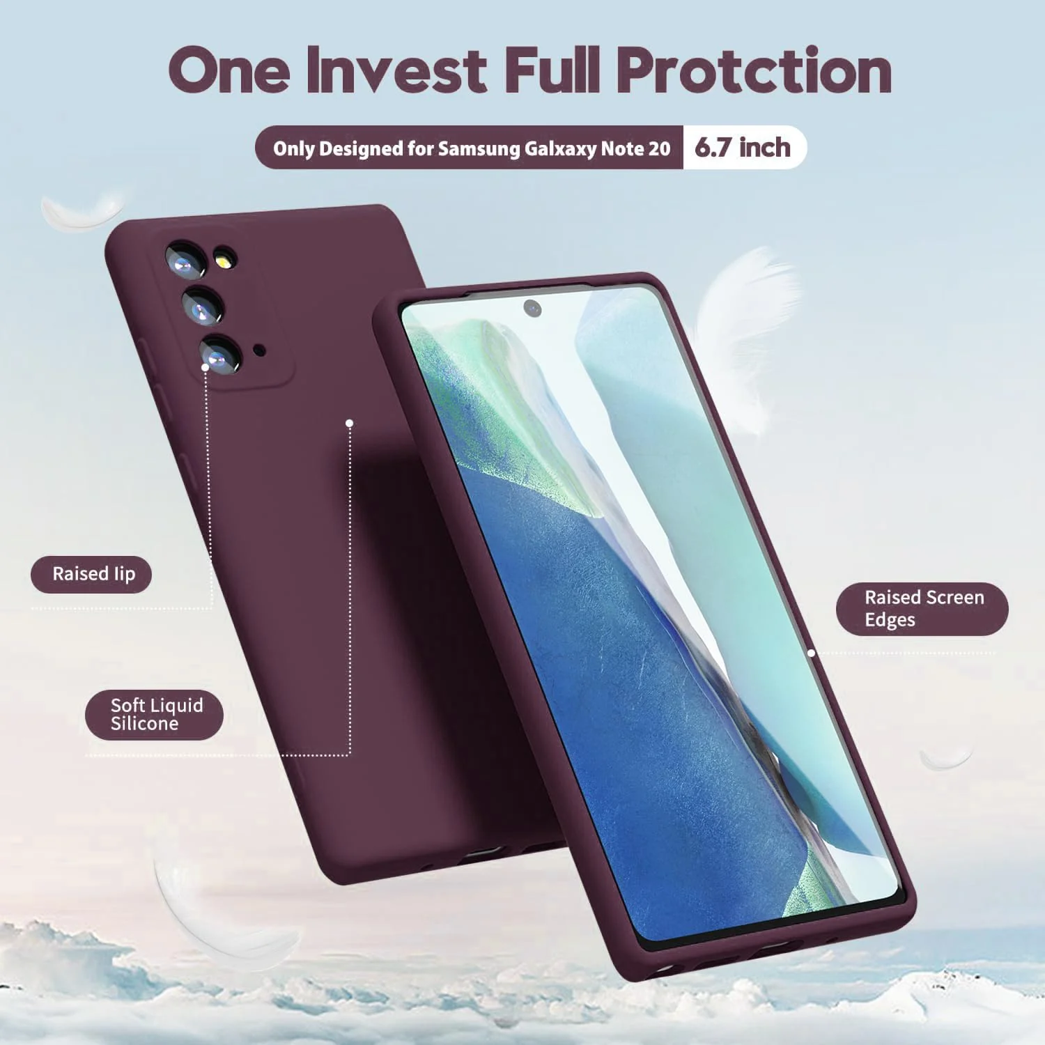 "DL3 Mobilak Liquid Silicone Protective Case for Samsung Galaxy Note 20 5G (6.7"") with Microfiber Lining and Shockproof Design - Wine Red"
