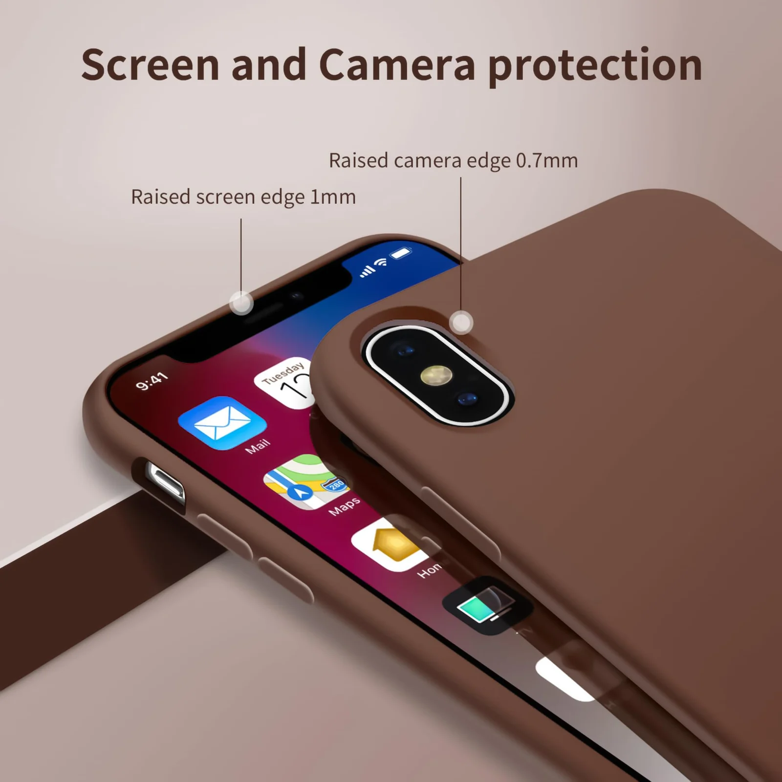 DL3 Mobilak Liquid Silicone Protective Case for iPhone X / iPhone XS with Camera Protection and Microfiber Lining - Brown