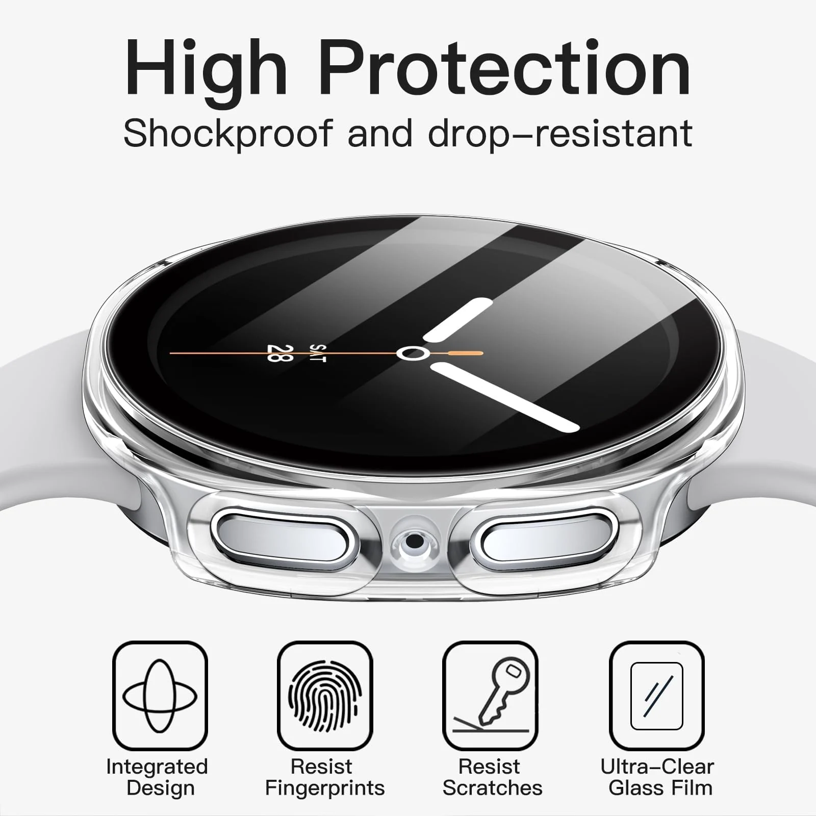 DL3 Mobilak Case Compatible with Samsung Galaxy Watch 8 44mm, Full Coverage Slim Hard Case Protective Bumper Built-in Tempered Glass Screen Protector Shell for Galaxy Watch8 44 mm - Clear