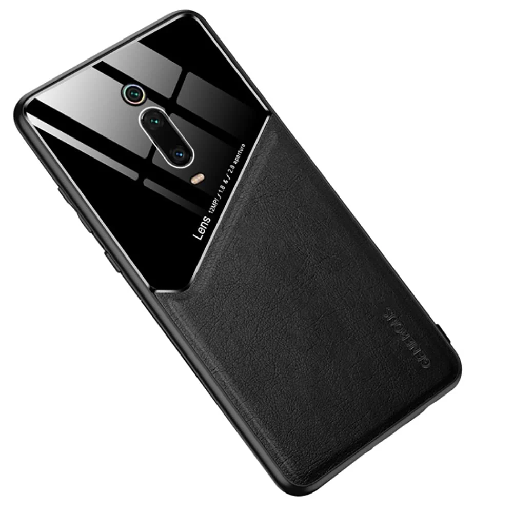 DL3 Mobilak Faux Leather and Plexiglass Protective Case with TPU Frame and Magnetic Car-Mount Support for Xiaomi Mi 9T / Mi9T Pro / Redmi K20 / RedmiK20 Pro - Black