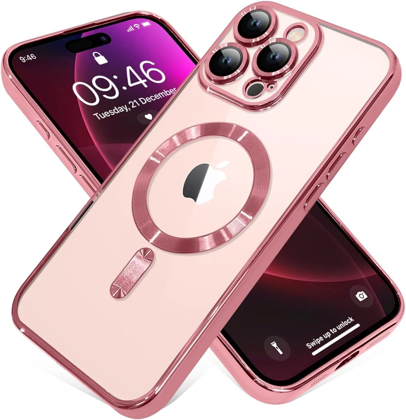 DL3 Mobilak Soft Clear Case for iPhone 16 Pro Max 6.9-Inch, Camera Lens Full Protection, Compatible with MagSafe Wireless Charging, Shockproof Electroplated TPU Phone Cover - Pink