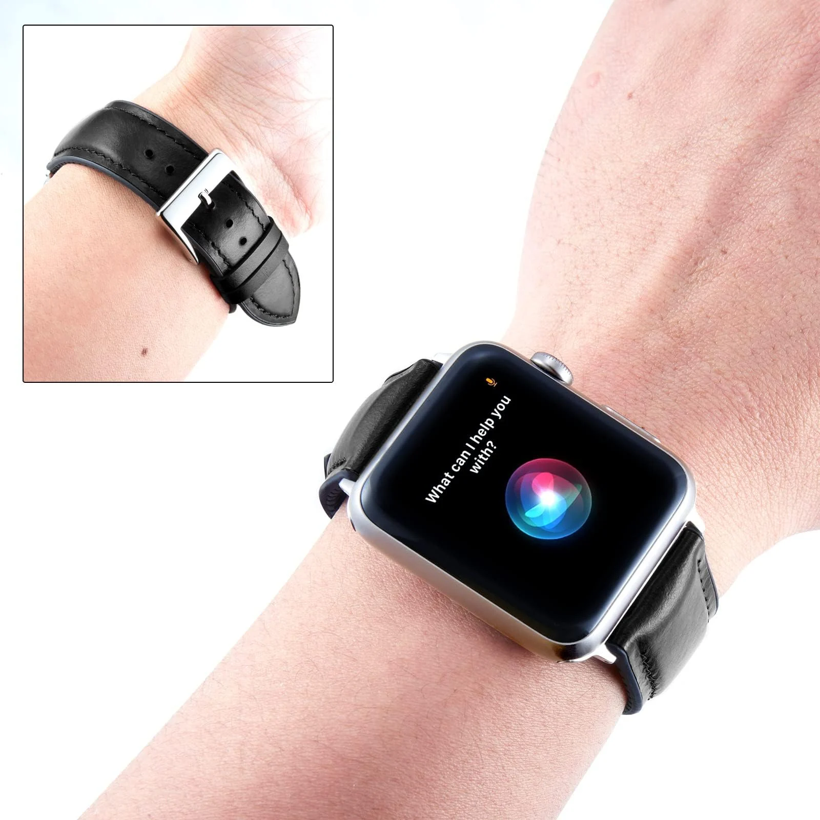 DL3 Mobilak Compatible with Apple Watch Band 49mm 46mm 45mm 44mm 42mm Leather Band Replacement Strap, Soft Leather Bracelet for iWatch Series 11 10 9 8 7 6 5 4 SE SE2 Ultra 3 2 1 - D.Black