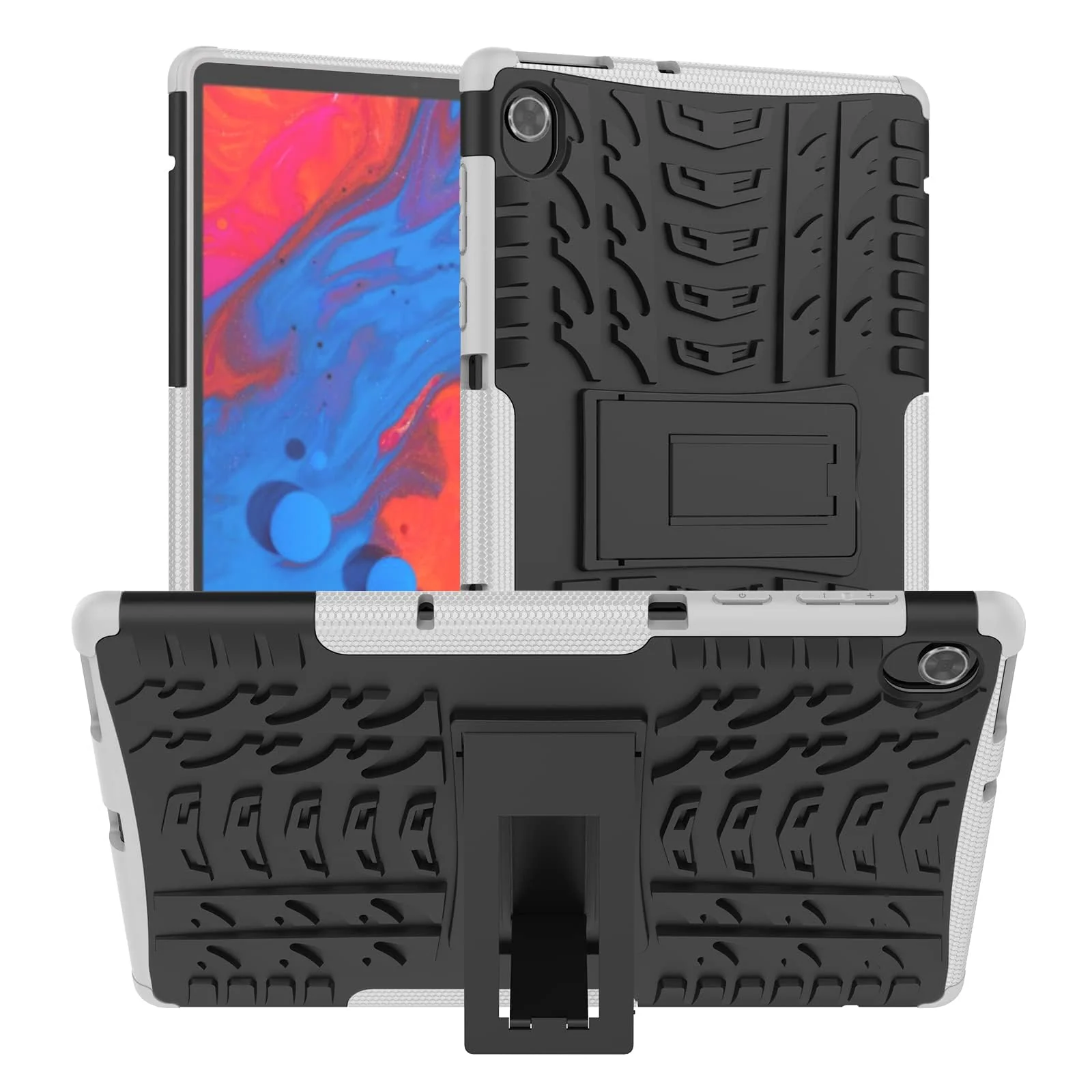 "DL3 Mobilak Case For Lenovo Tab M10 FHD Plus 10.3"" [2nd Gen] 2020 (TB-X606F/X) / K10 2021 (TB-X6C6F), Hybrid Rugged Armor Heavy Duty 2 in 1 TPU + PC Dual Layer Shockproof Case with Kickstand - White"