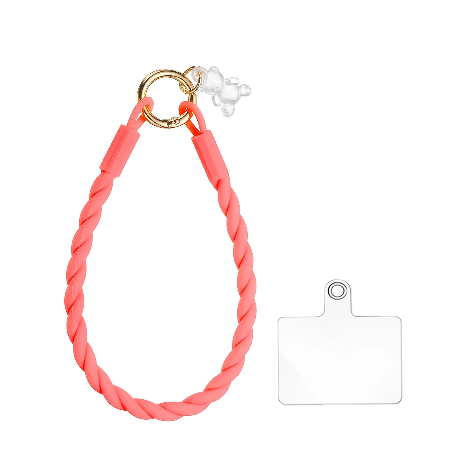 DL3 Mobilak Silicone Crystal Lanyard, 30cm Phone Wrist Strap Lanyard Keychain Office Wrist Strap with Clasp and Bear for Women Phone ID Card, Keys Strap - Neon Pink
