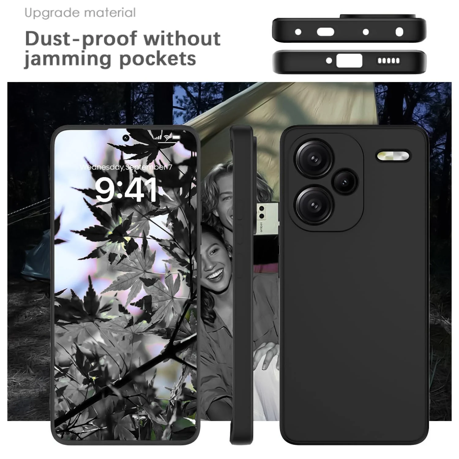 DL3 Mobilak Liquid Silicone Protective Case for Xiaomi Redmi Note 13 Pro+ Plus 5G with Microfiber Lining and Shockproof Design - Black