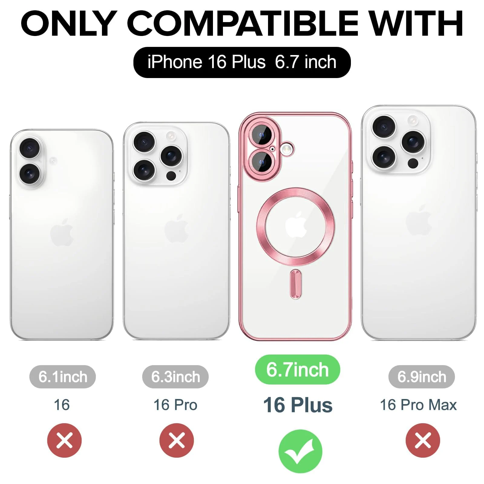 DL3 Mobilak Clear MagSafe-Compatible Magnetic Case for iPhone 16+ Plus 6.7 with Camera Protection and Shockproof Design - Pink